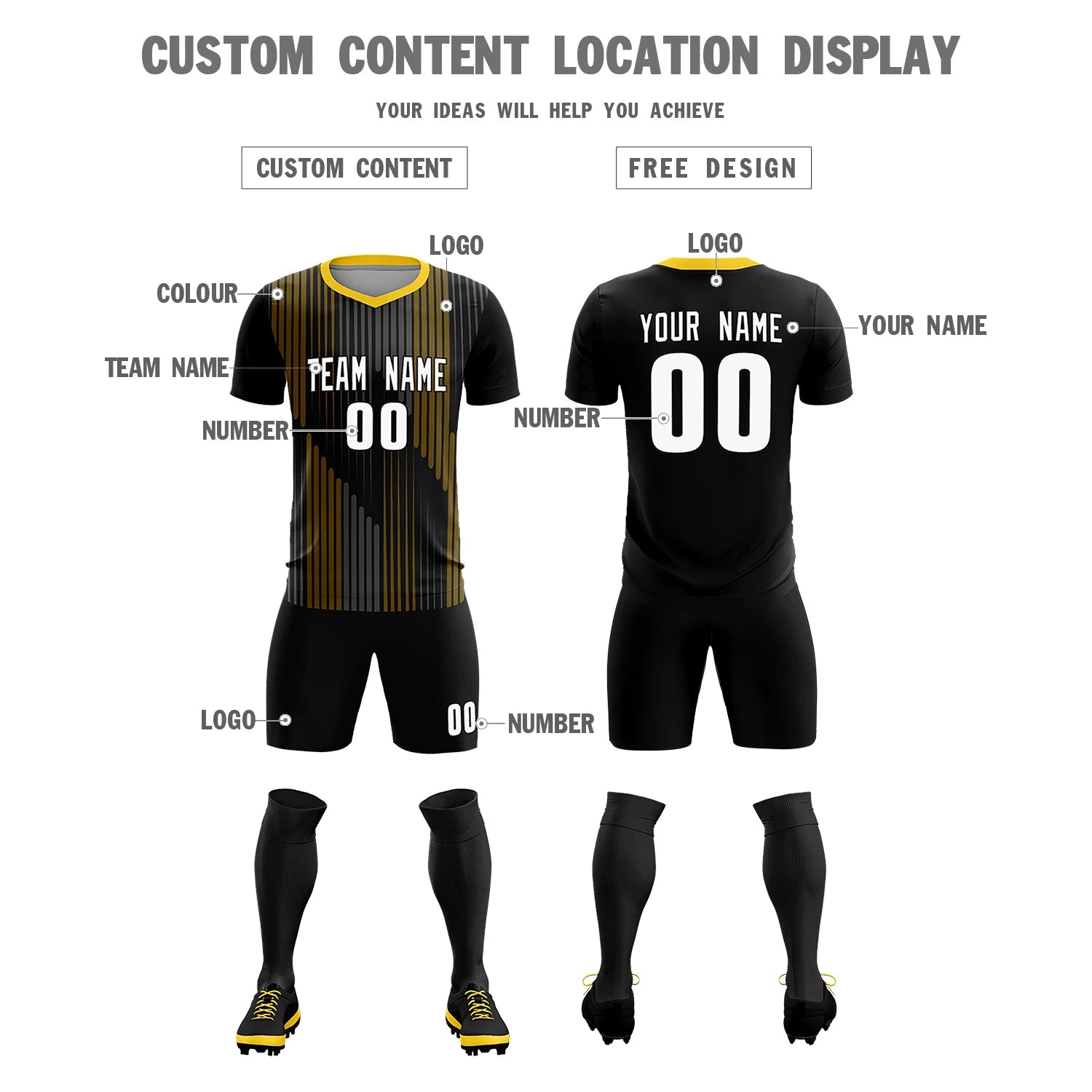 Custom Black Gold01 Soft Training Uniform Soccer Sets Jersey