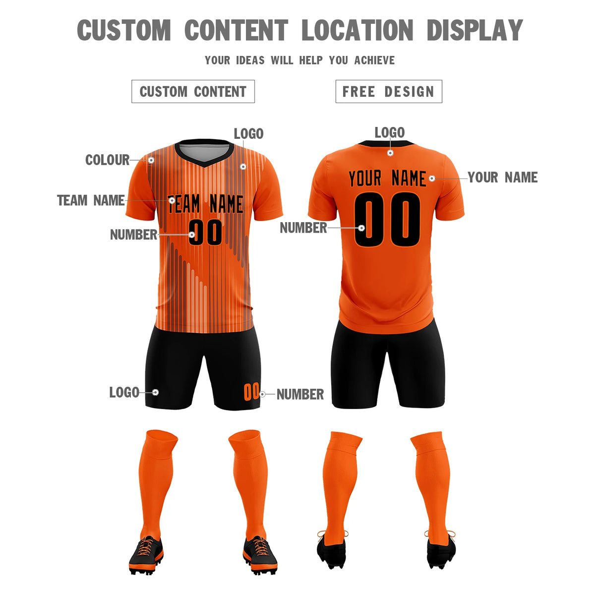 Custom Orange Black Soft Training Uniform Soccer Sets Jersey