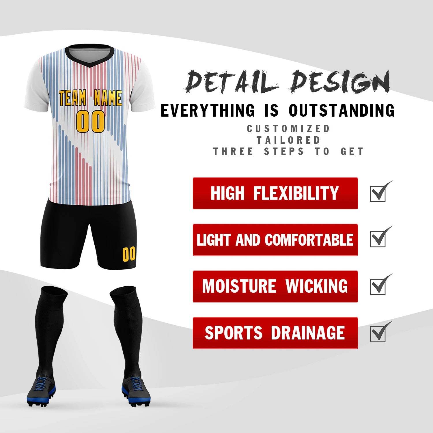 Custom White Black Soft Training Uniform Soccer Sets Jersey