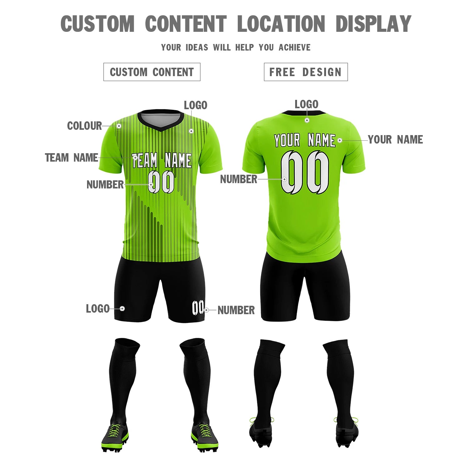 Custom Neon Green Black Soft Training Uniform Soccer Sets Jersey