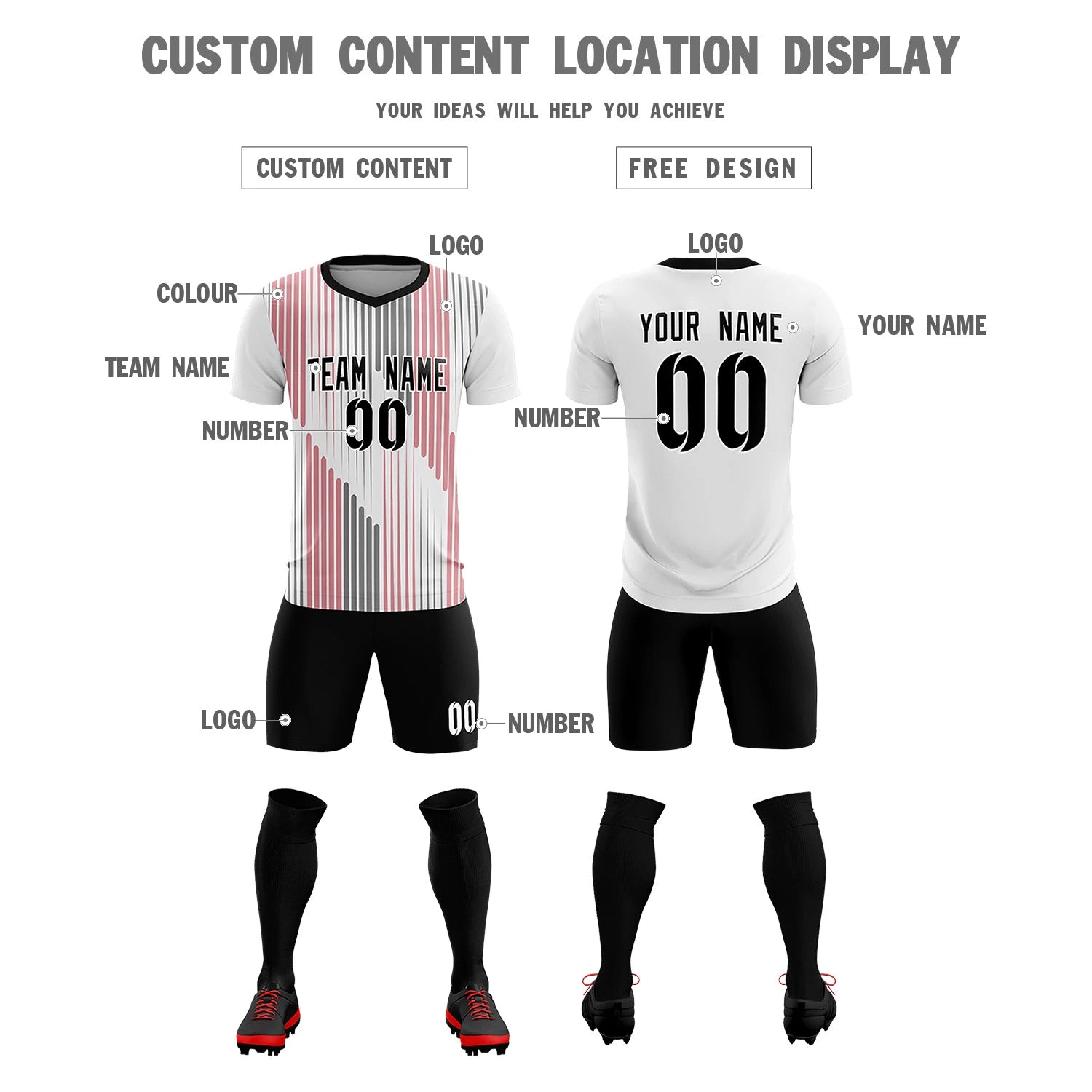 Custom White Black Soft Training Uniform Soccer Sets Jersey