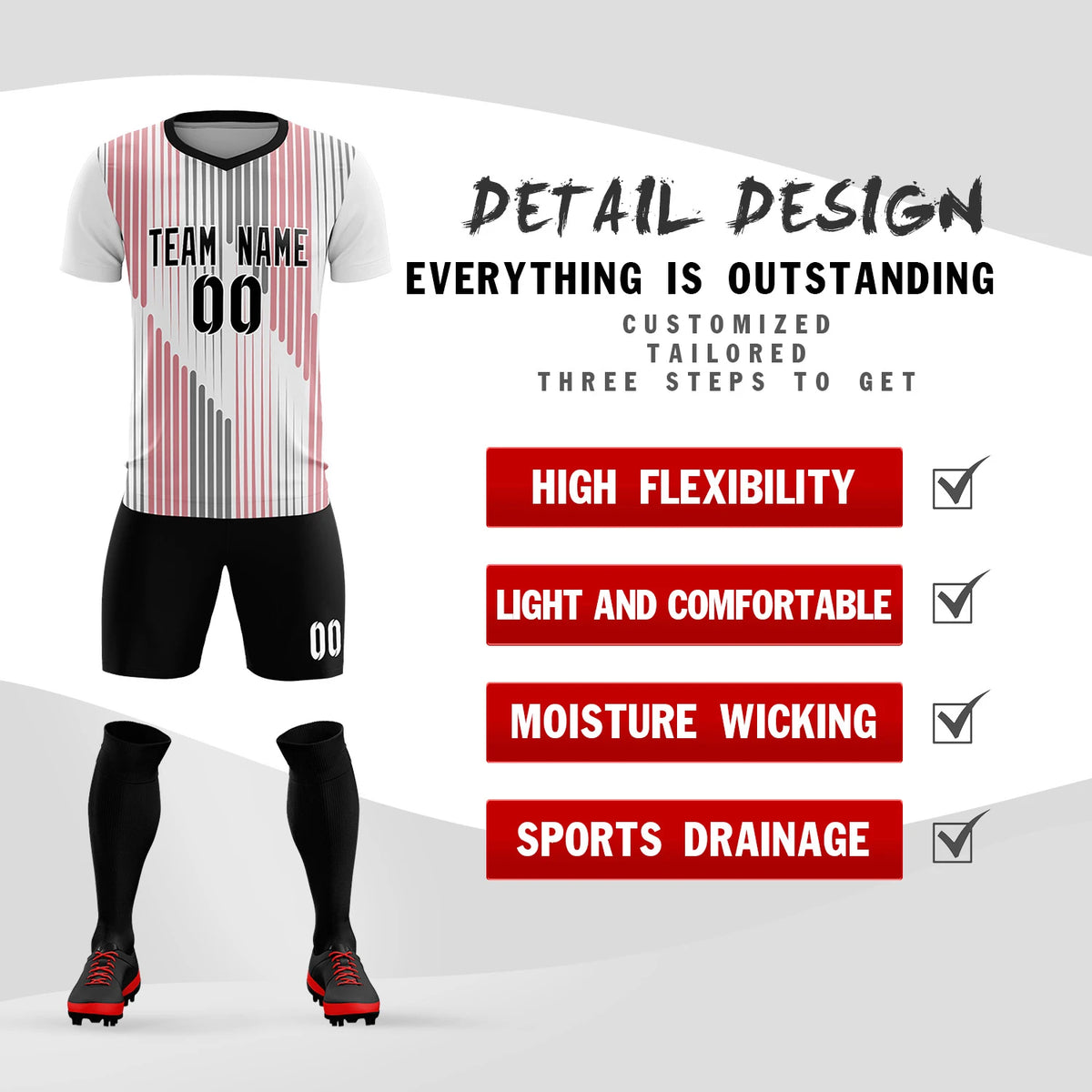Custom White Black Soft Training Uniform Soccer Sets Jersey