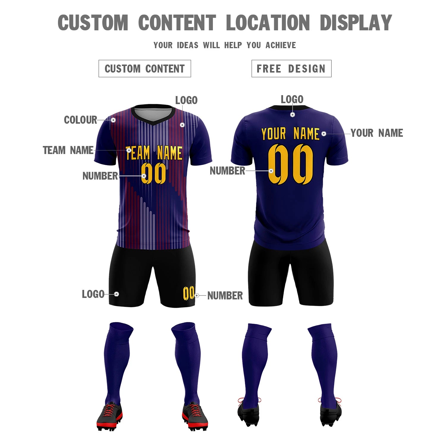 Custom Purple Black Soft Training Uniform Soccer Sets Jersey