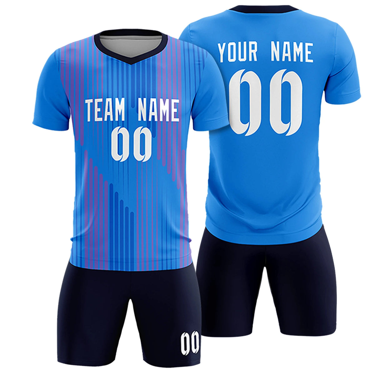 Custom Powder Blue Navy Soft Training Uniform Soccer Sets Jersey