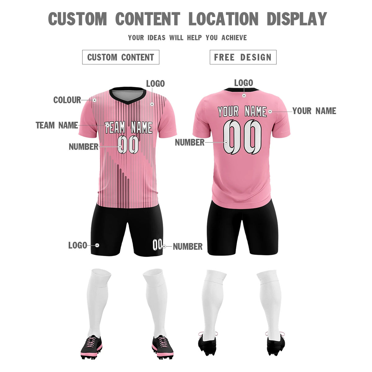 Custom Light Pink Black Soft Training Uniform Soccer Sets Jersey