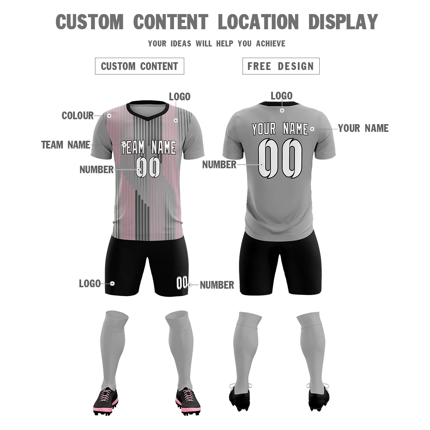 Custom Gray Black Soft Training Uniform Soccer Sets Jersey