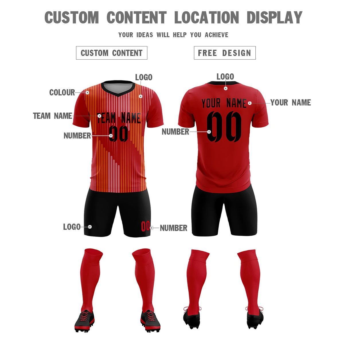 Custom Red Black Soft Training Uniform Soccer Sets Jersey