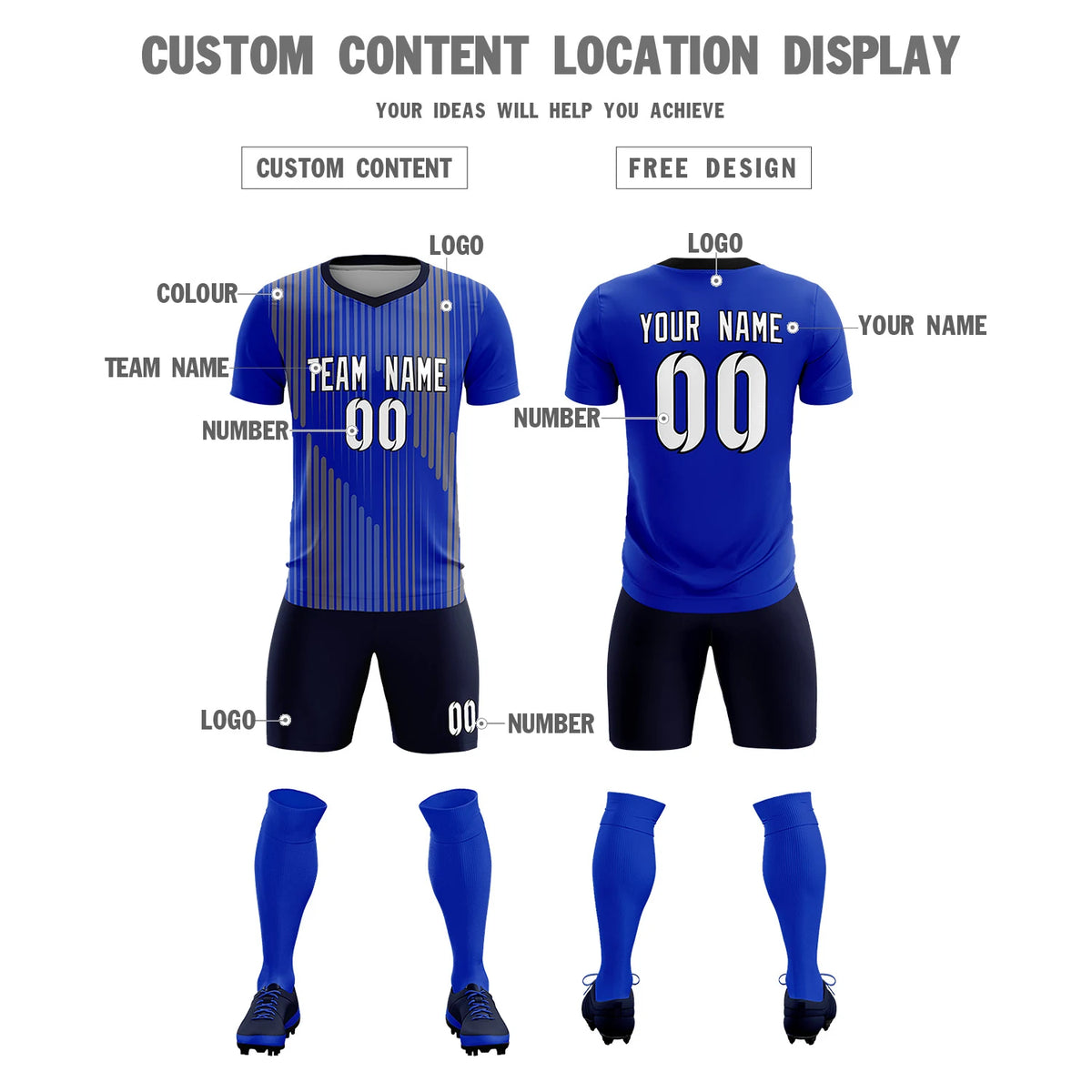 Custom Royal Blue Navy Soft Training Uniform Soccer Sets Jersey