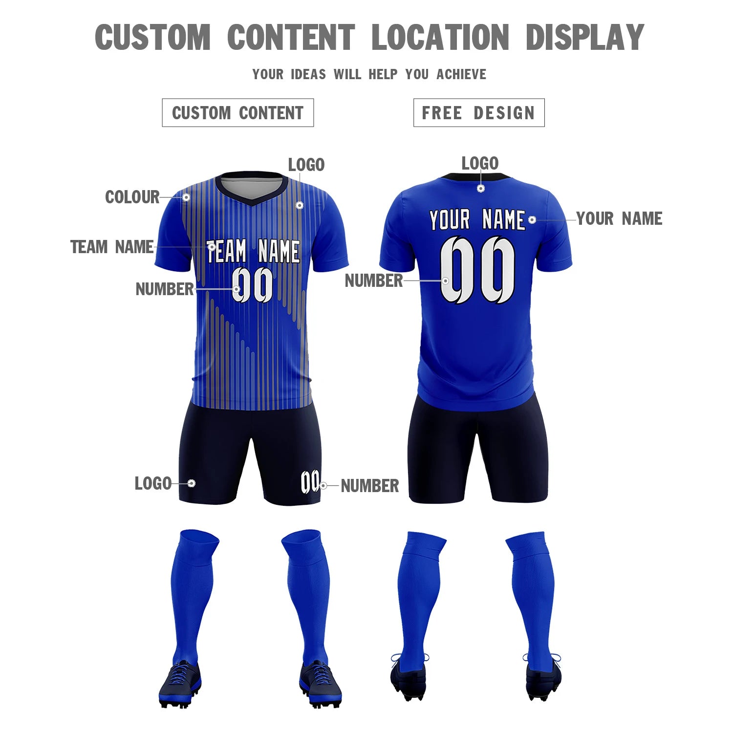Custom Royal Blue Navy Soft Training Uniform Soccer Sets Jersey