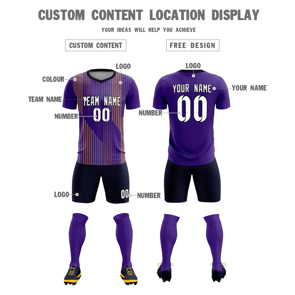 Custom Purple Navy Soft Training Uniform Soccer Sets Jersey