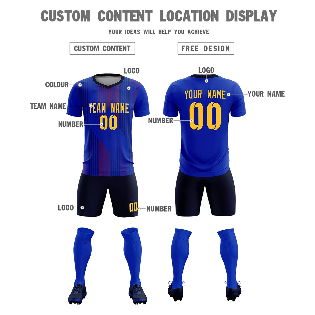 Custom Royal Blue Navy Soft Training Uniform Soccer Sets Jersey