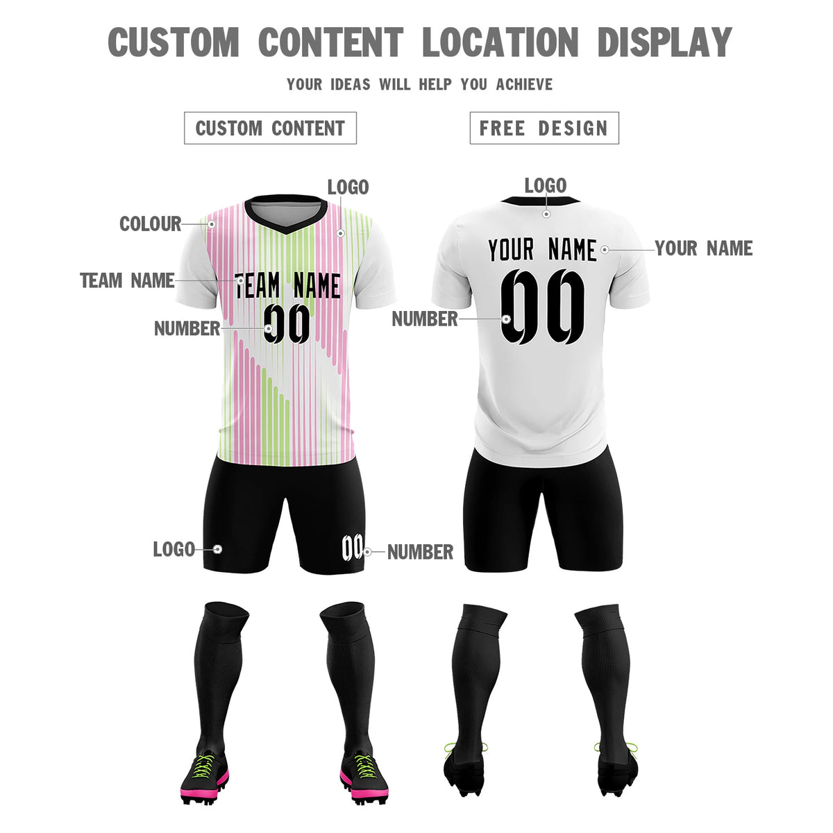 Custom White Black Soft Training Uniform Soccer Sets Jersey