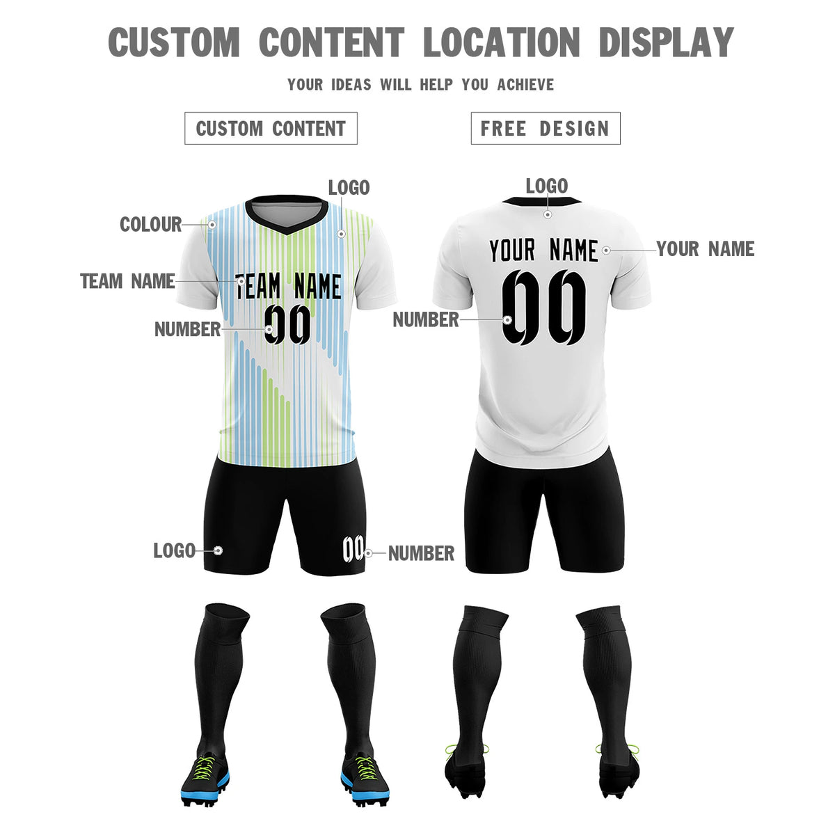 Custom White Black Soft Training Uniform Soccer Sets Jersey