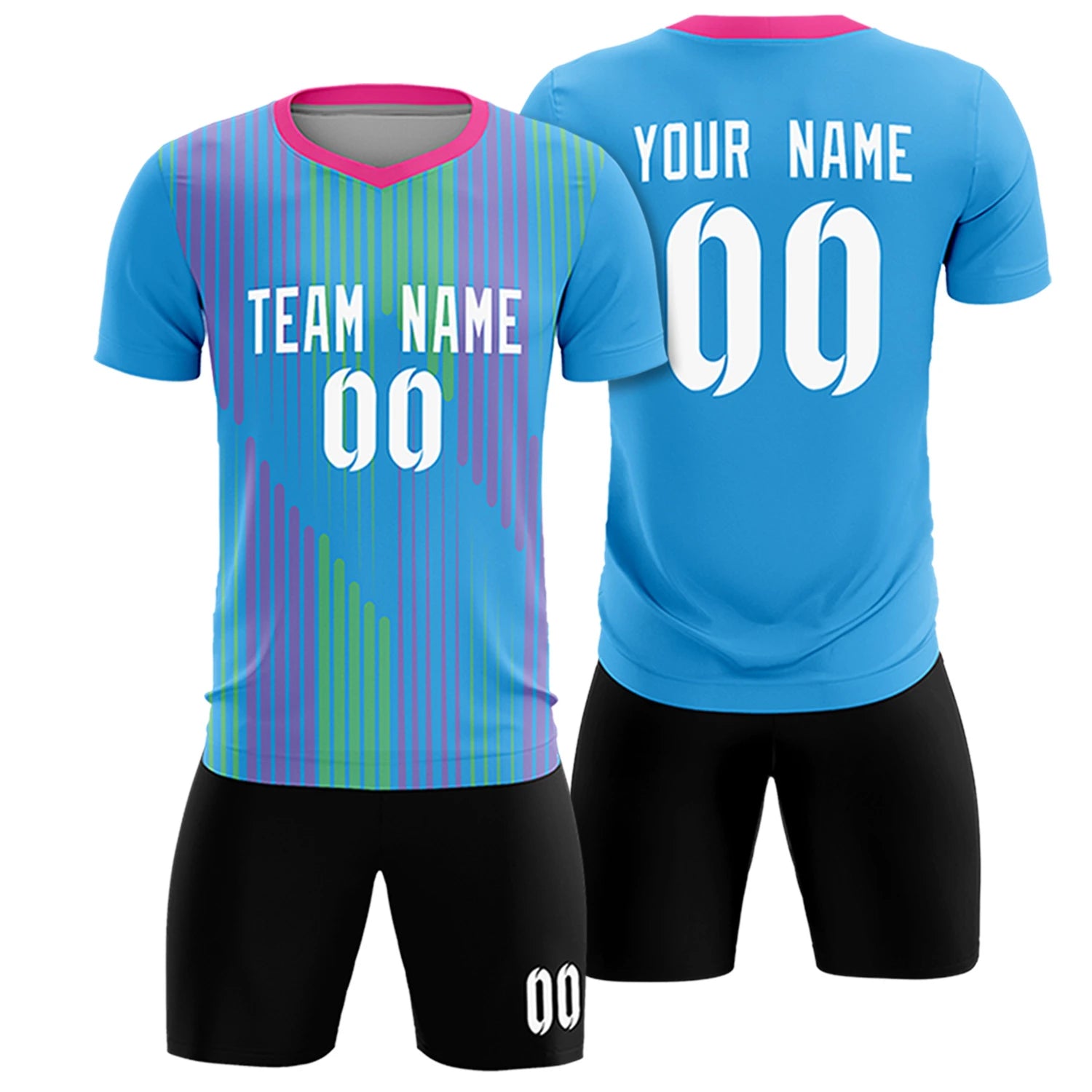 Custom Powder Blue Pink Soft Training Uniform Soccer Sets Jersey