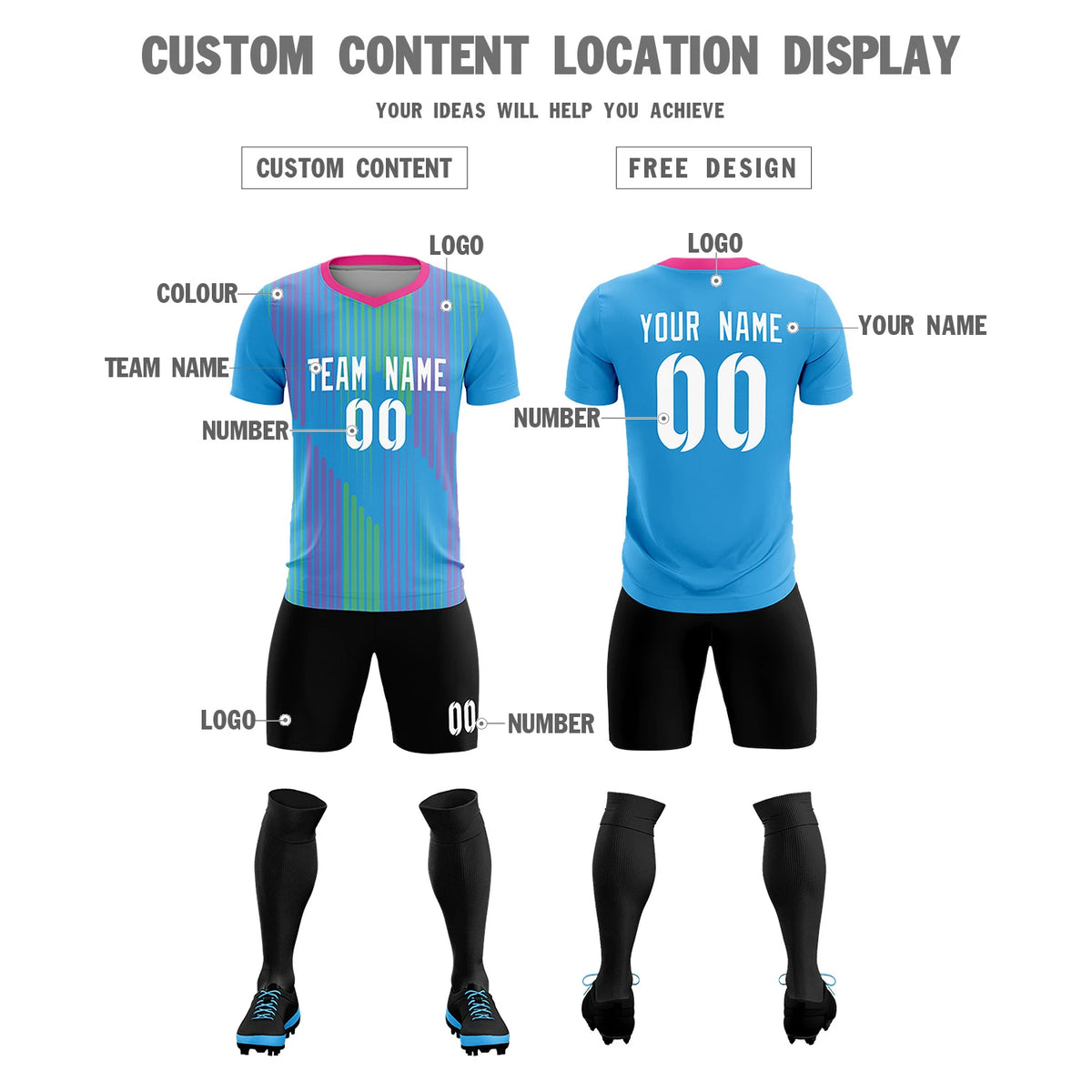 Custom Powder Blue Pink Soft Training Uniform Soccer Sets Jersey