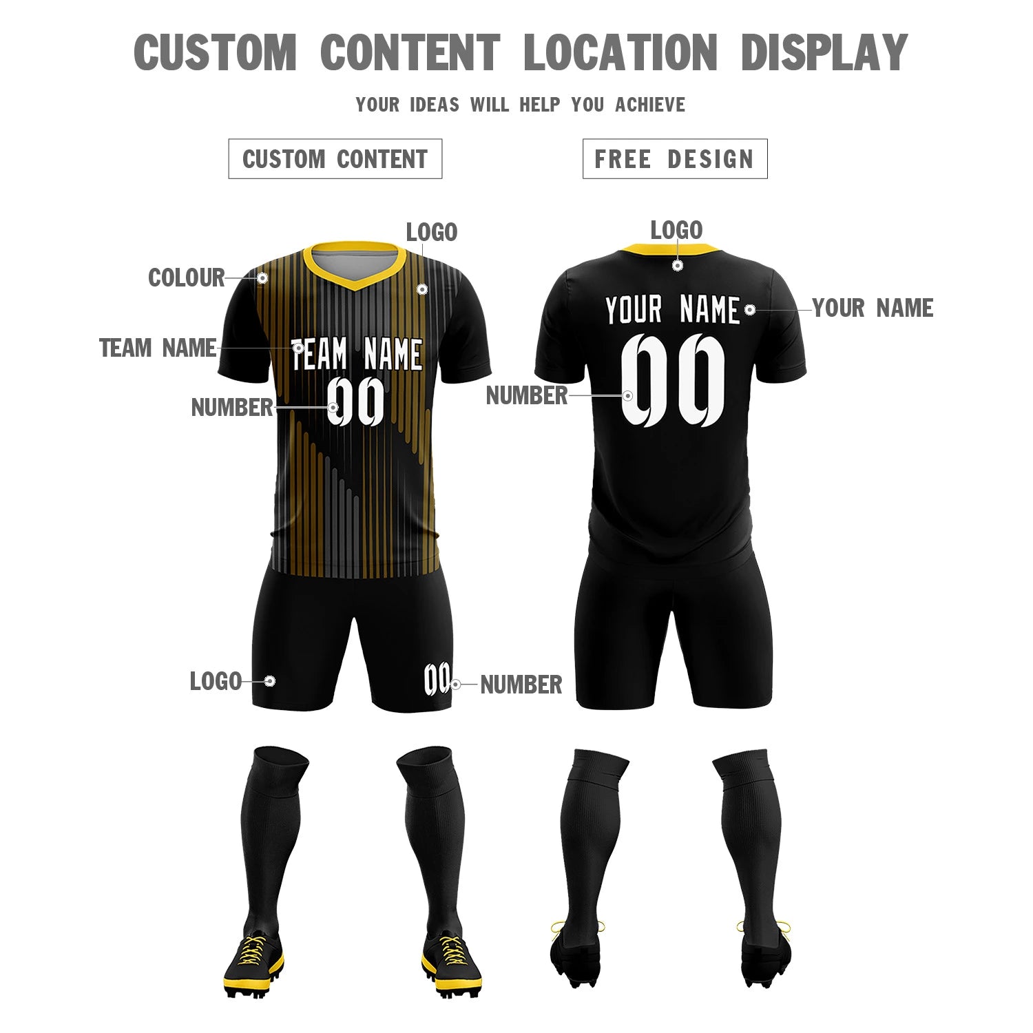 Custom Black Gold01 Soft Training Uniform Soccer Sets Jersey