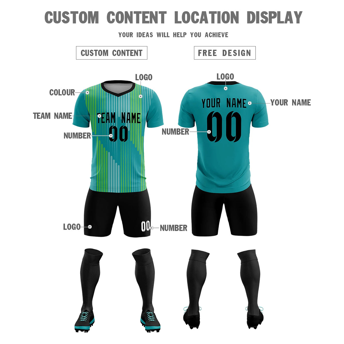 Custom Bright Green Black Soft Training Uniform Soccer Sets Jersey