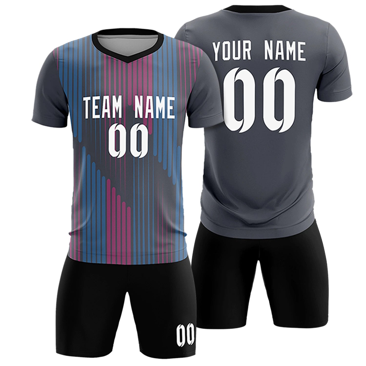 Custom Gray Black Soft Training Uniform Soccer Sets Jersey