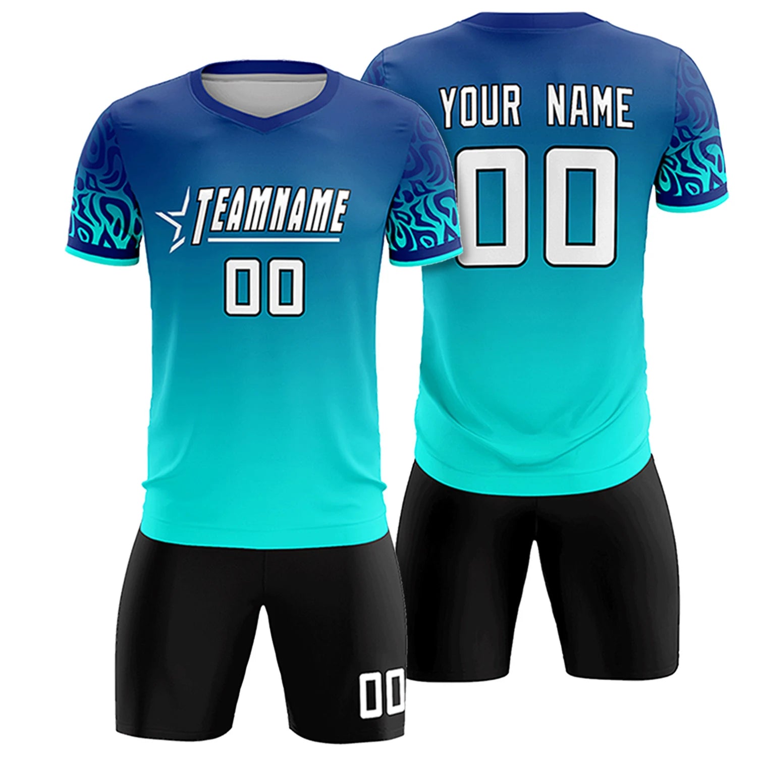 Custom Royal Blue Sky Blue Casual Printing Sportswear Soccer Sets Jersey