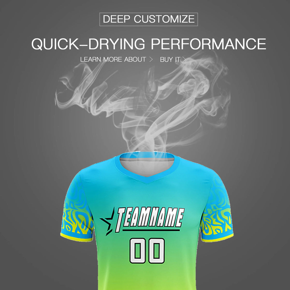 Custom Sky Blue Fluorescent Green Casual Printing Sportswear Soccer Sets Jersey