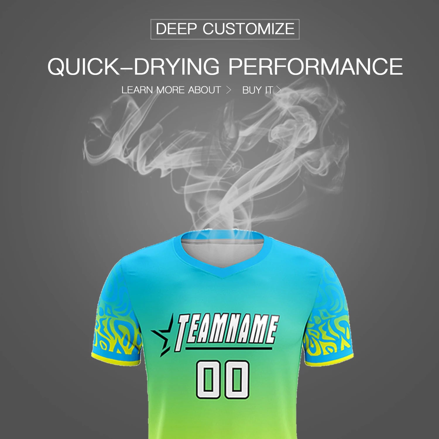 Custom Sky Blue Fluorescent Green Casual Printing Sportswear Soccer Sets Jersey