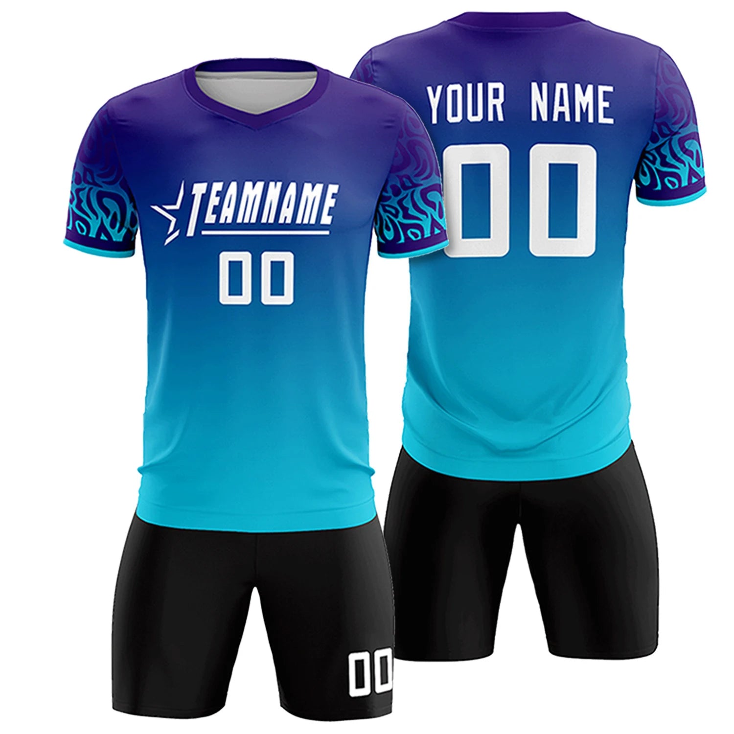 Custom Purple Powder Blue Casual Printing Sportswear Soccer Sets Jersey