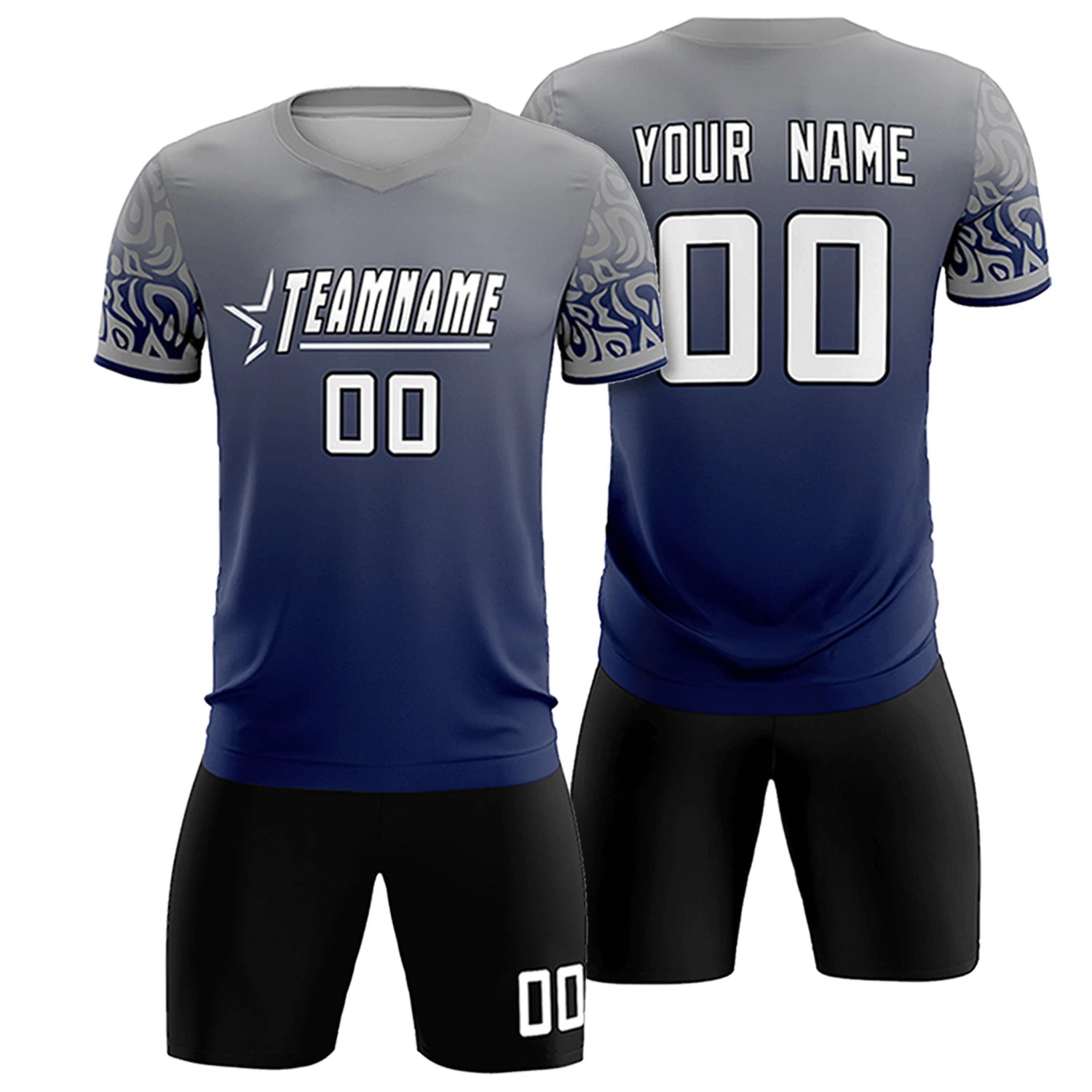 Custom Gray Navy Casual Printing Sportswear Soccer Sets Jersey