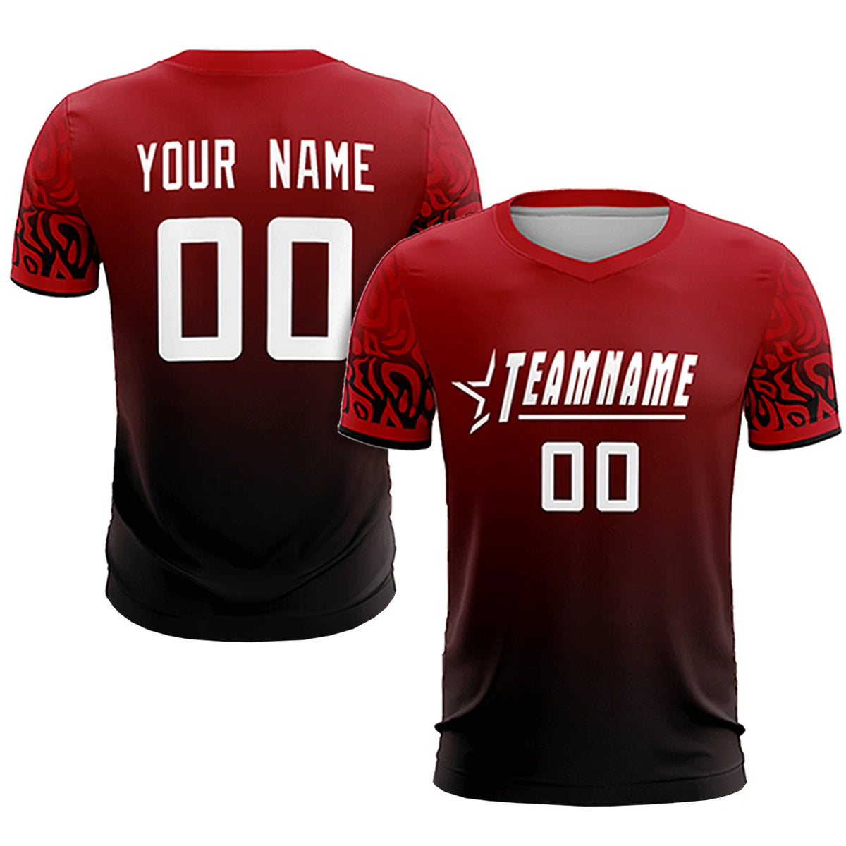 Custom Red Black Casual Printing Sportswear Soccer Sets Jersey