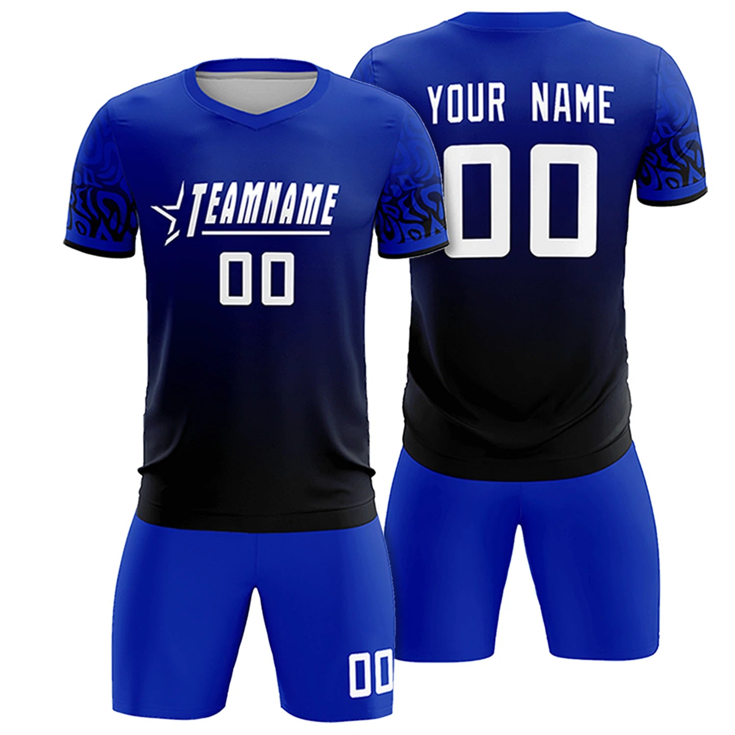 Custom Royal Blue Black Casual Printing Sportswear Soccer Sets Jersey