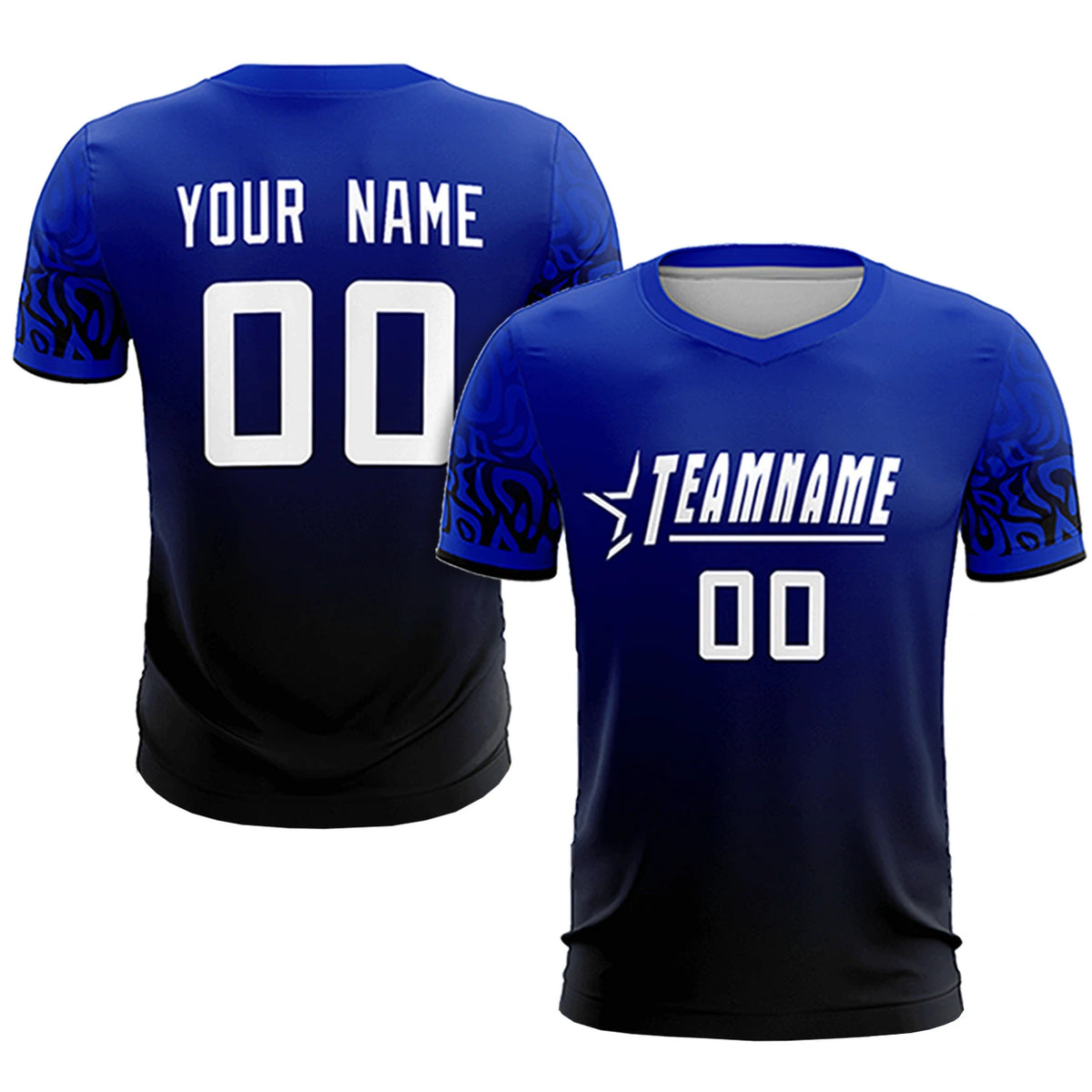 Custom Royal Blue Black Casual Printing Sportswear Soccer Sets Jersey