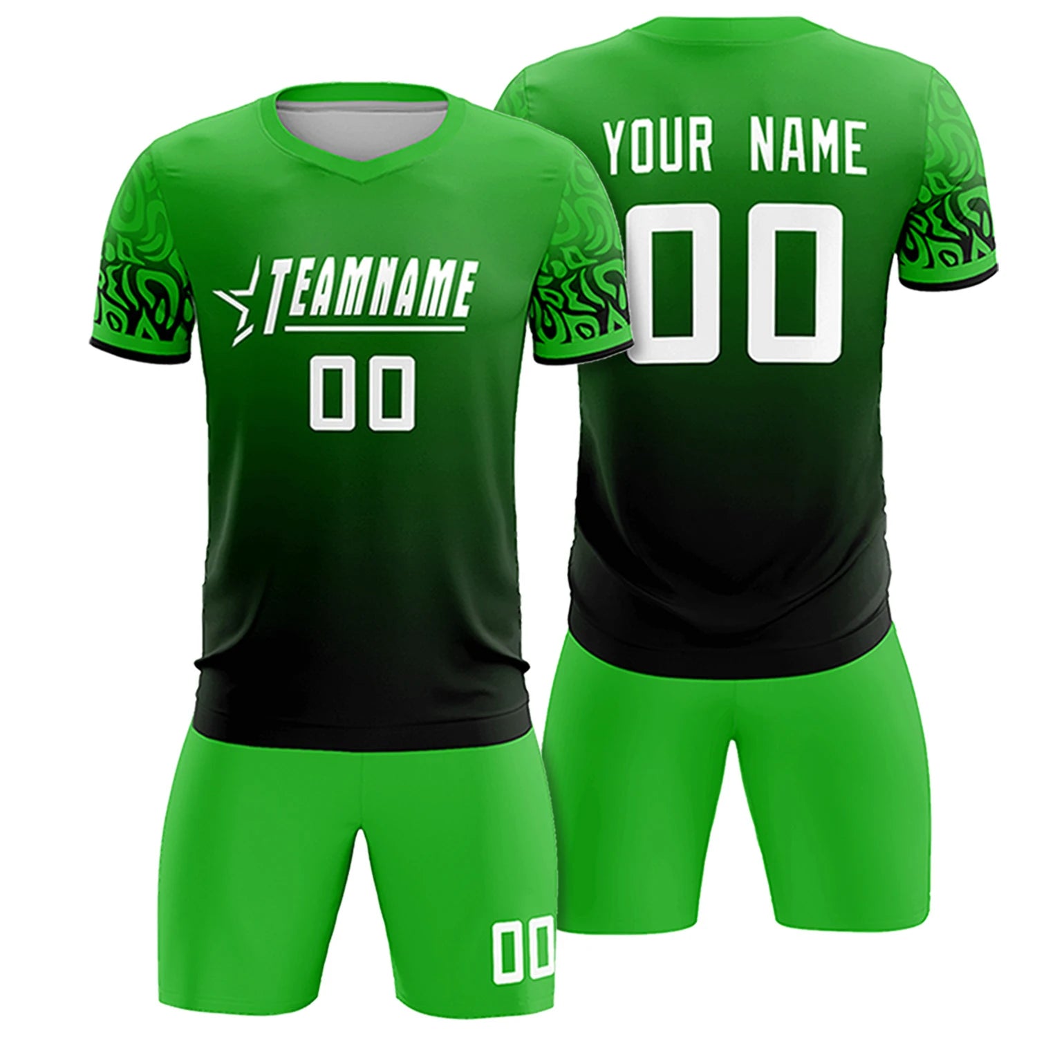 Custom Kelly Green Black Casual Printing Sportswear Soccer Sets Jersey