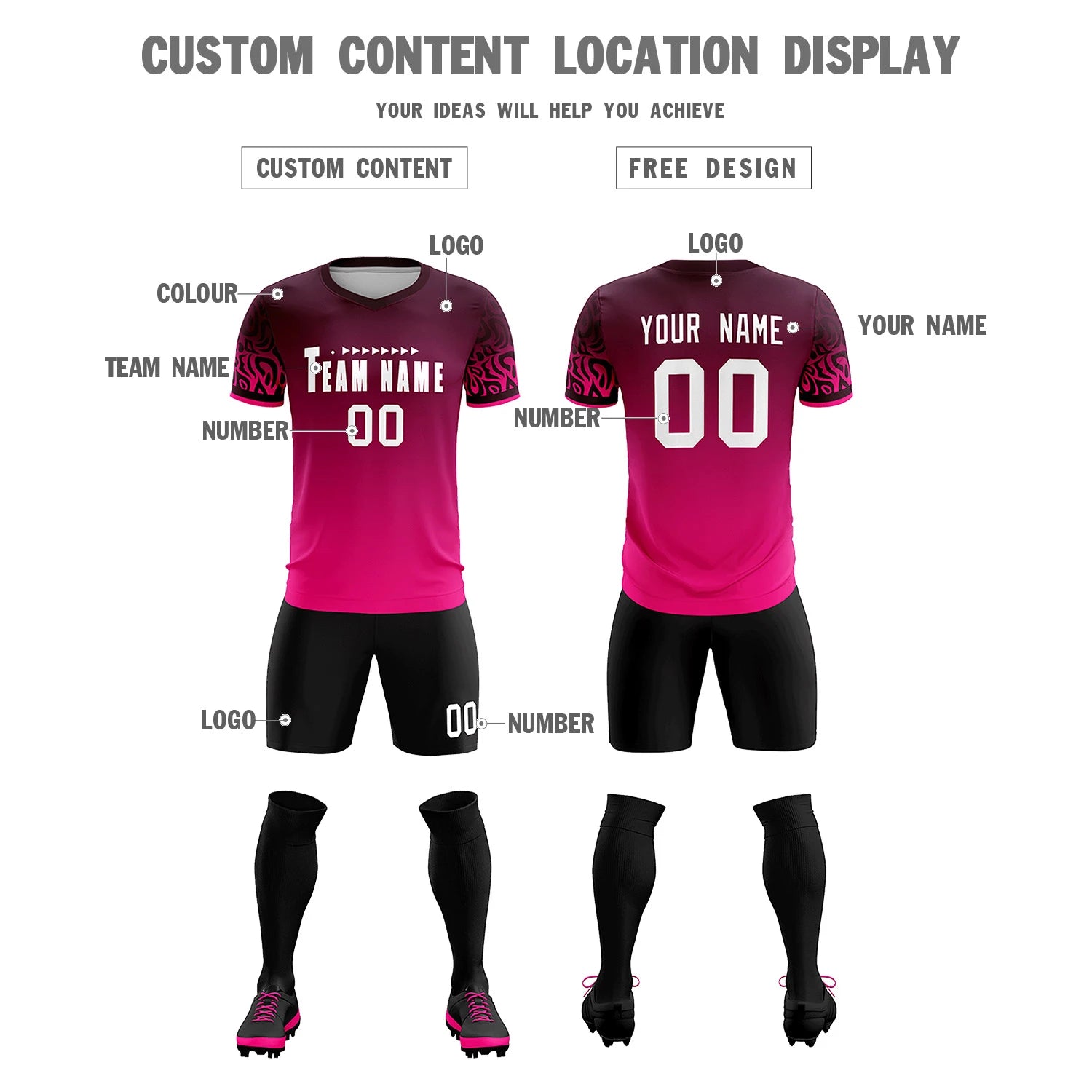 Custom Light Red Pink Casual Printing Sportswear Soccer Sets Jersey