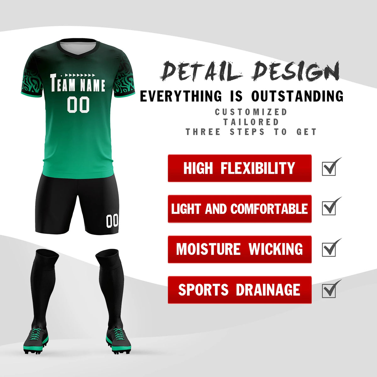 Custom Green Kelly Green Casual Printing Sportswear Soccer Sets Jersey