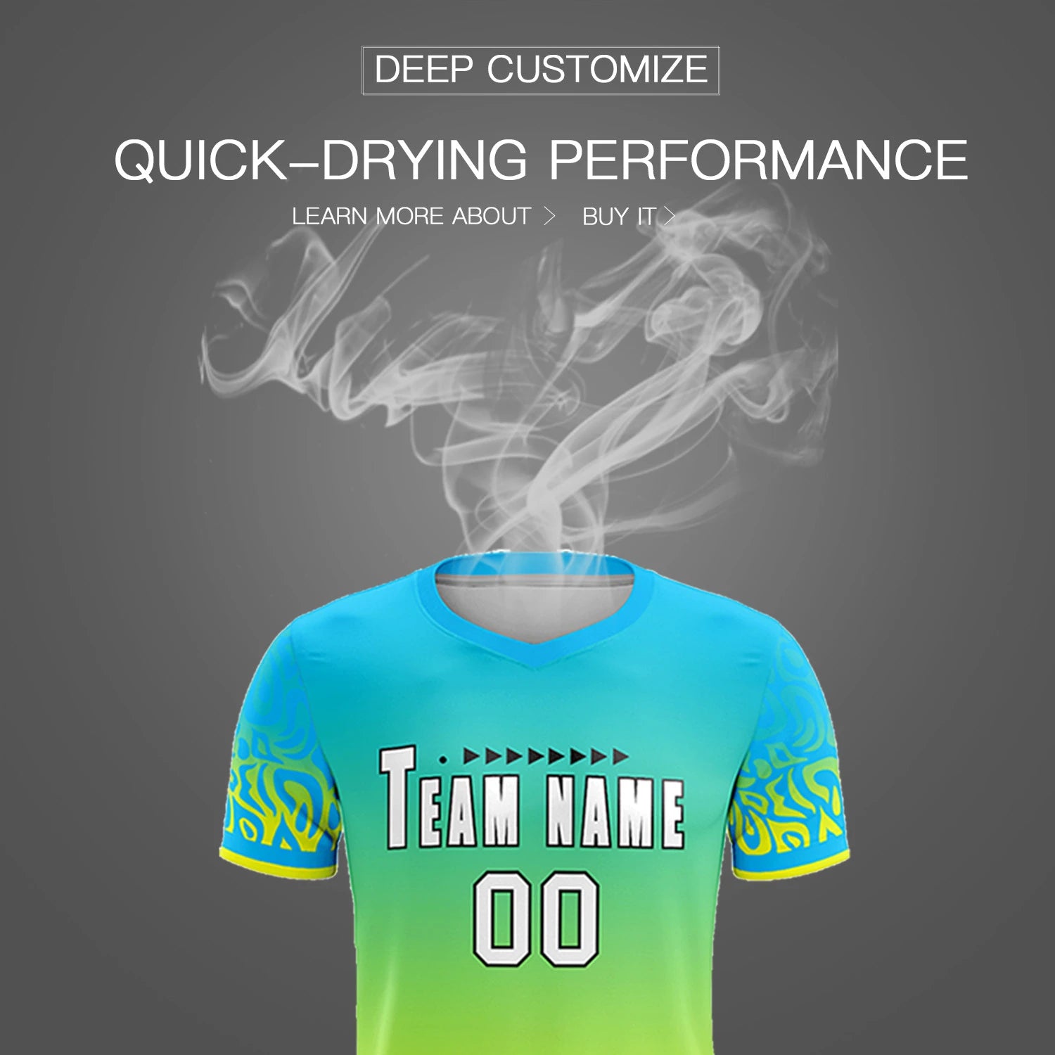 Custom Sky Blue Fluorescent Green Casual Printing Sportswear Soccer Sets Jersey