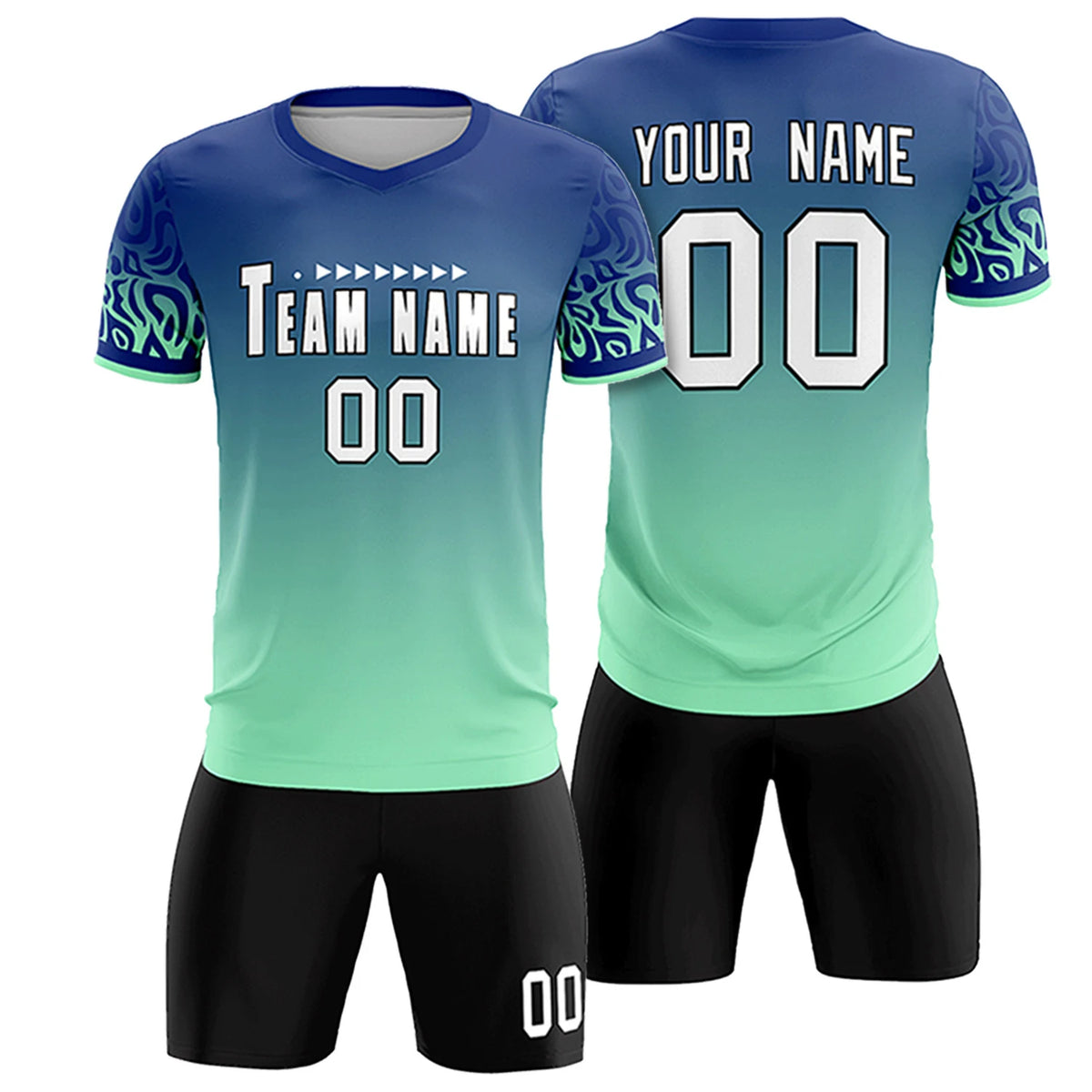 Custom Royal Blue Green Casual Printing Sportswear Soccer Sets Jersey
