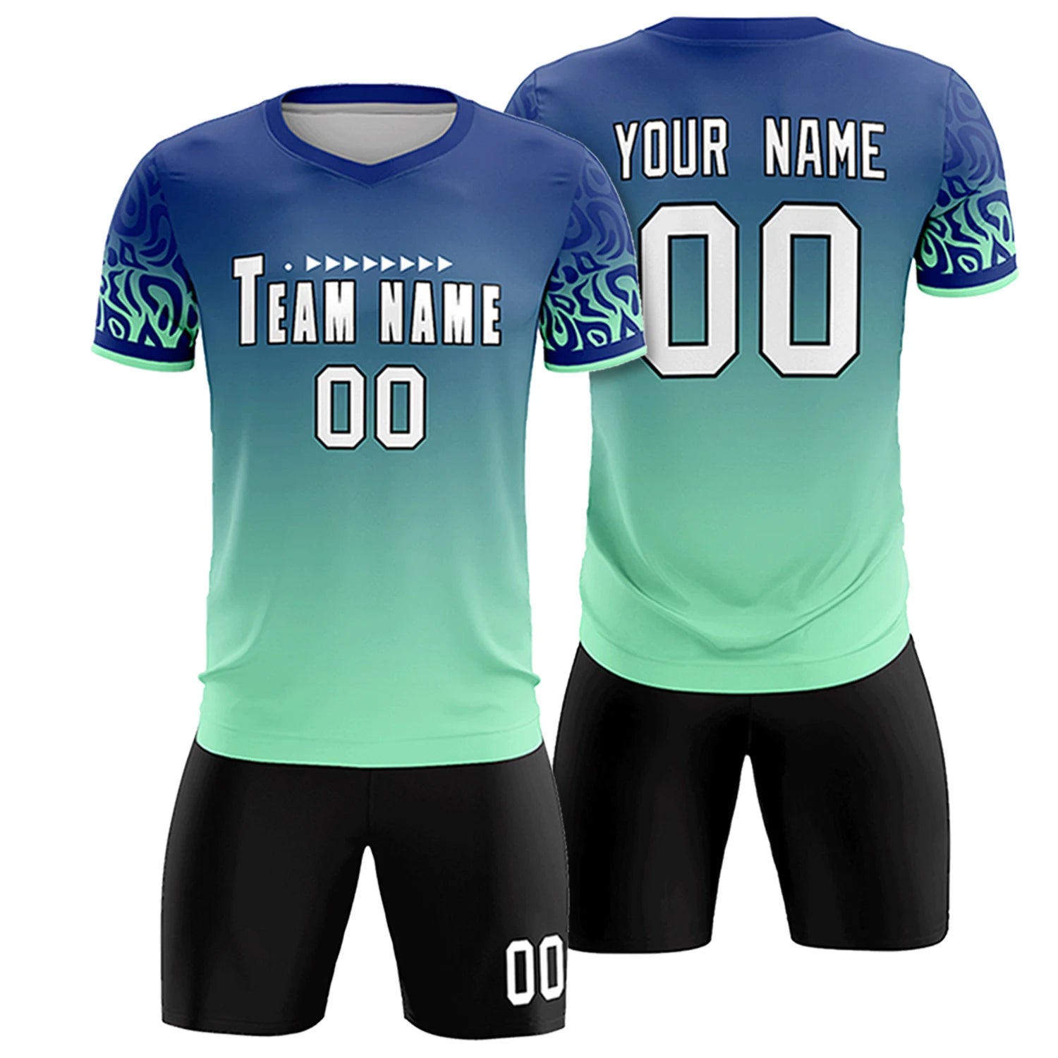 Custom Royal Blue Green Casual Printing Sportswear Soccer Sets Jersey
