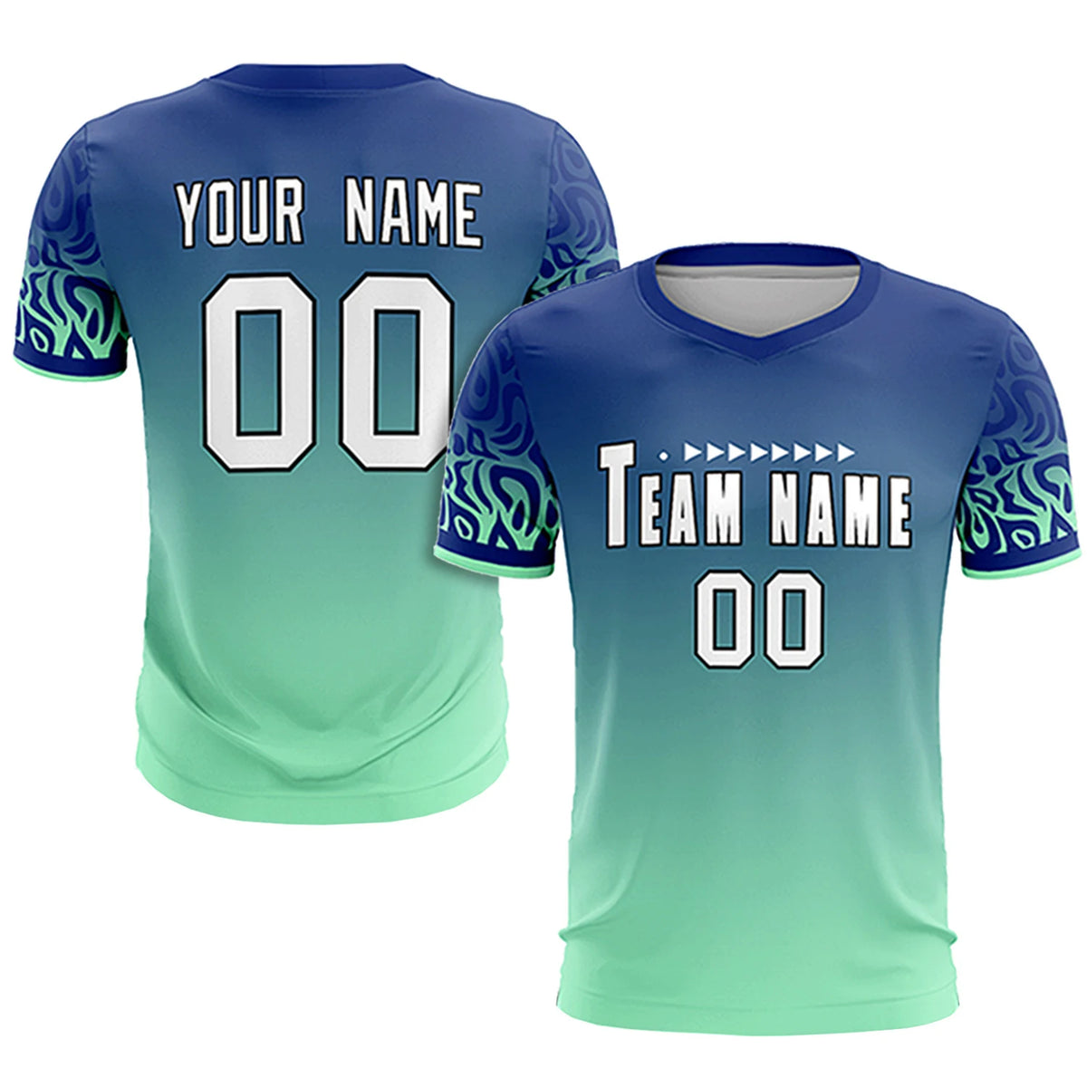 Custom Royal Blue Green Casual Printing Sportswear Soccer Sets Jersey