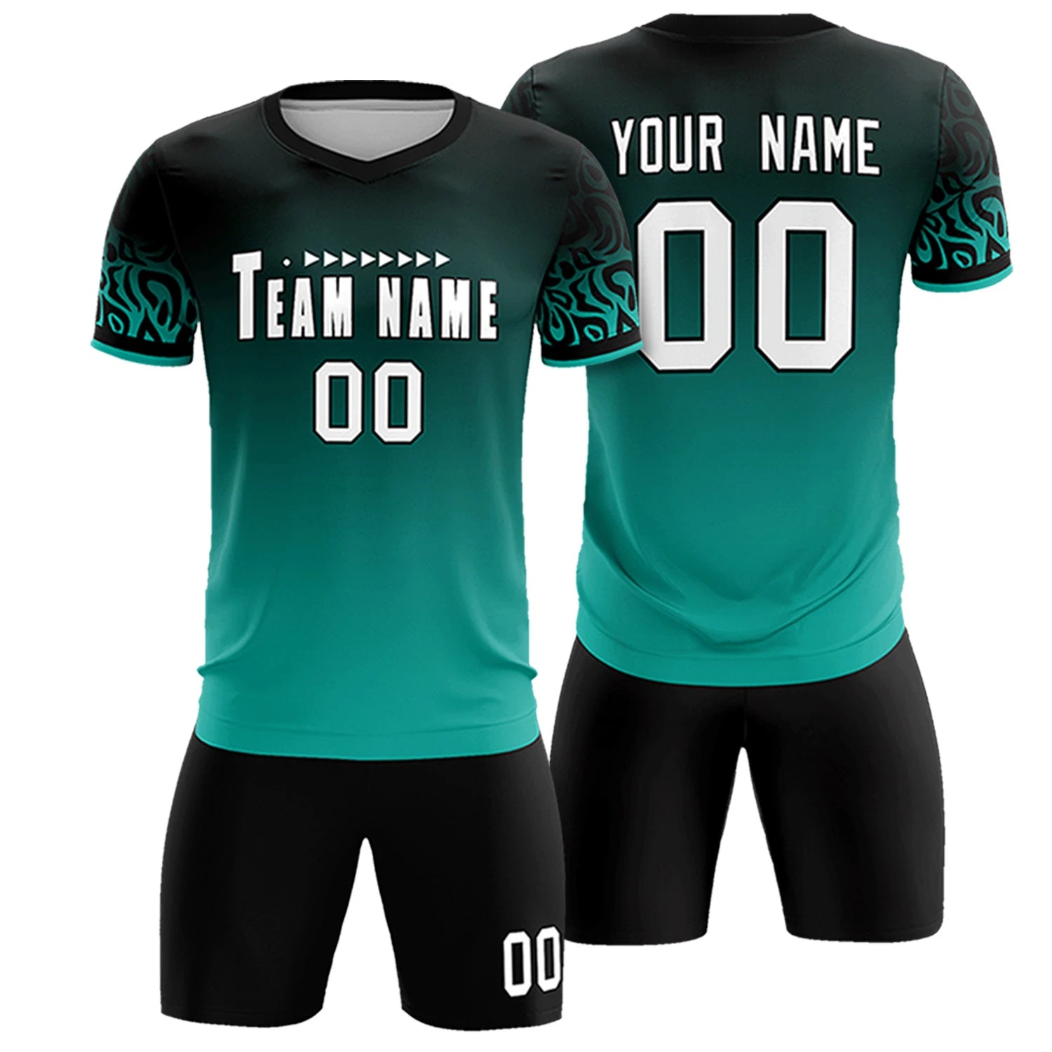 Custom Black Aqua Casual Printing Sportswear Soccer Sets Jersey