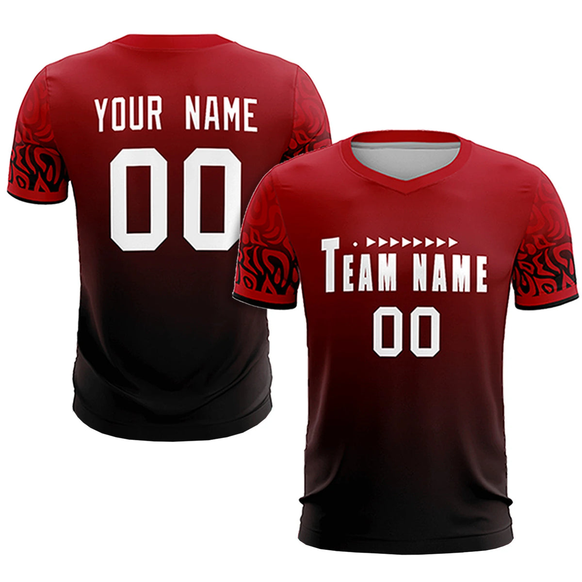 Custom Red Black Casual Printing Sportswear Soccer Sets Jersey