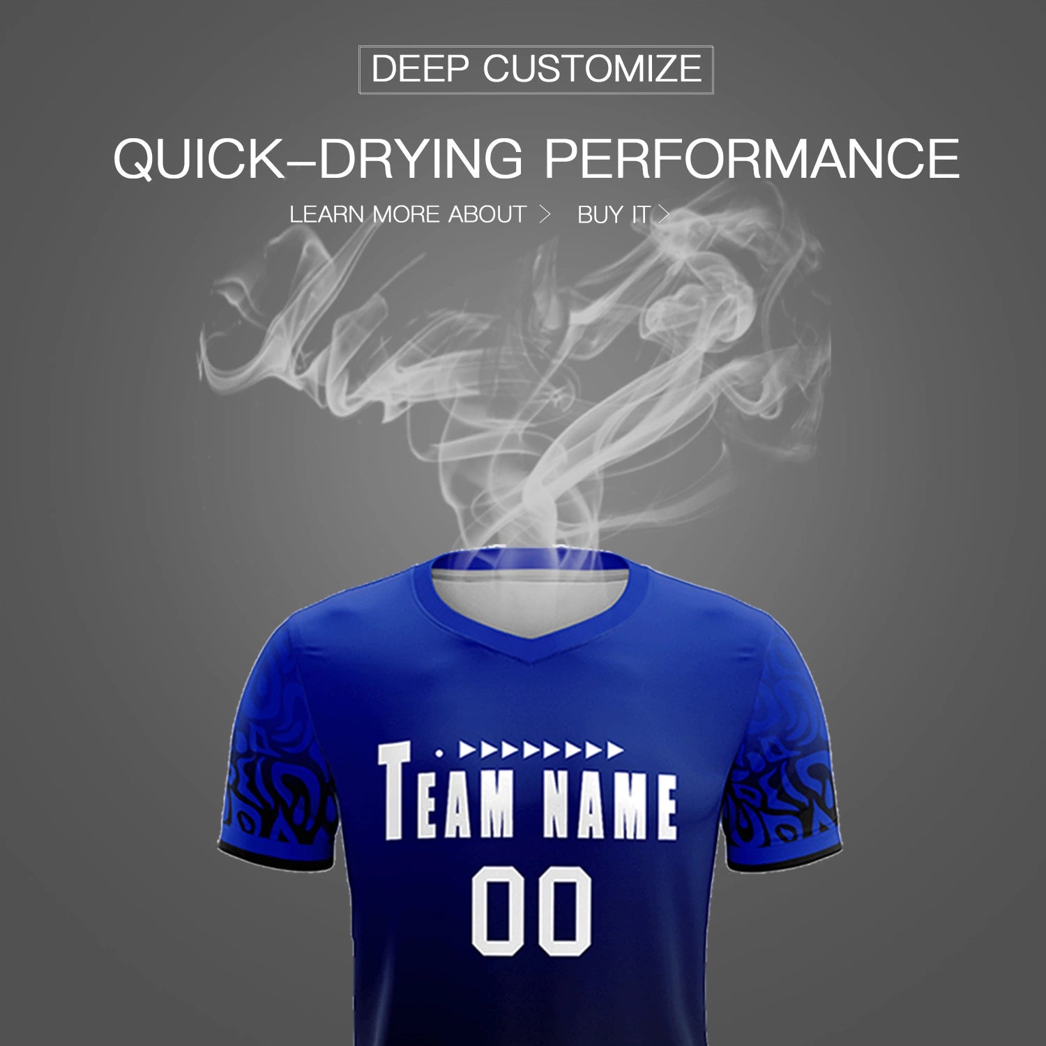 Custom Royal Blue Black Casual Printing Sportswear Soccer Sets Jersey