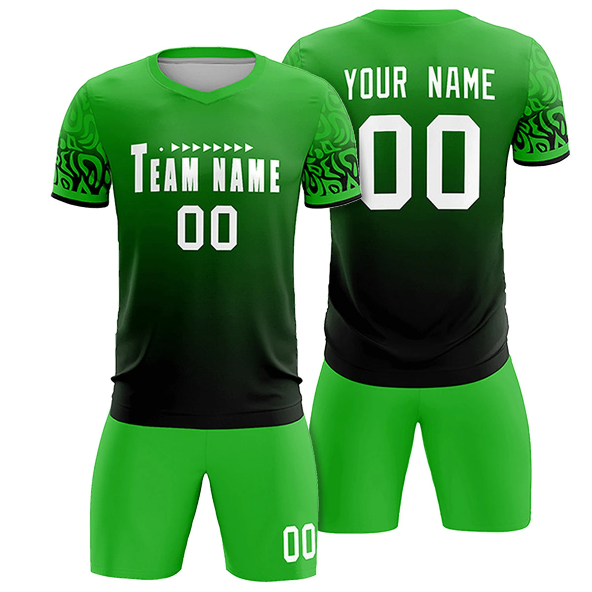 Custom Kelly Green Black Casual Printing Sportswear Soccer Sets Jersey