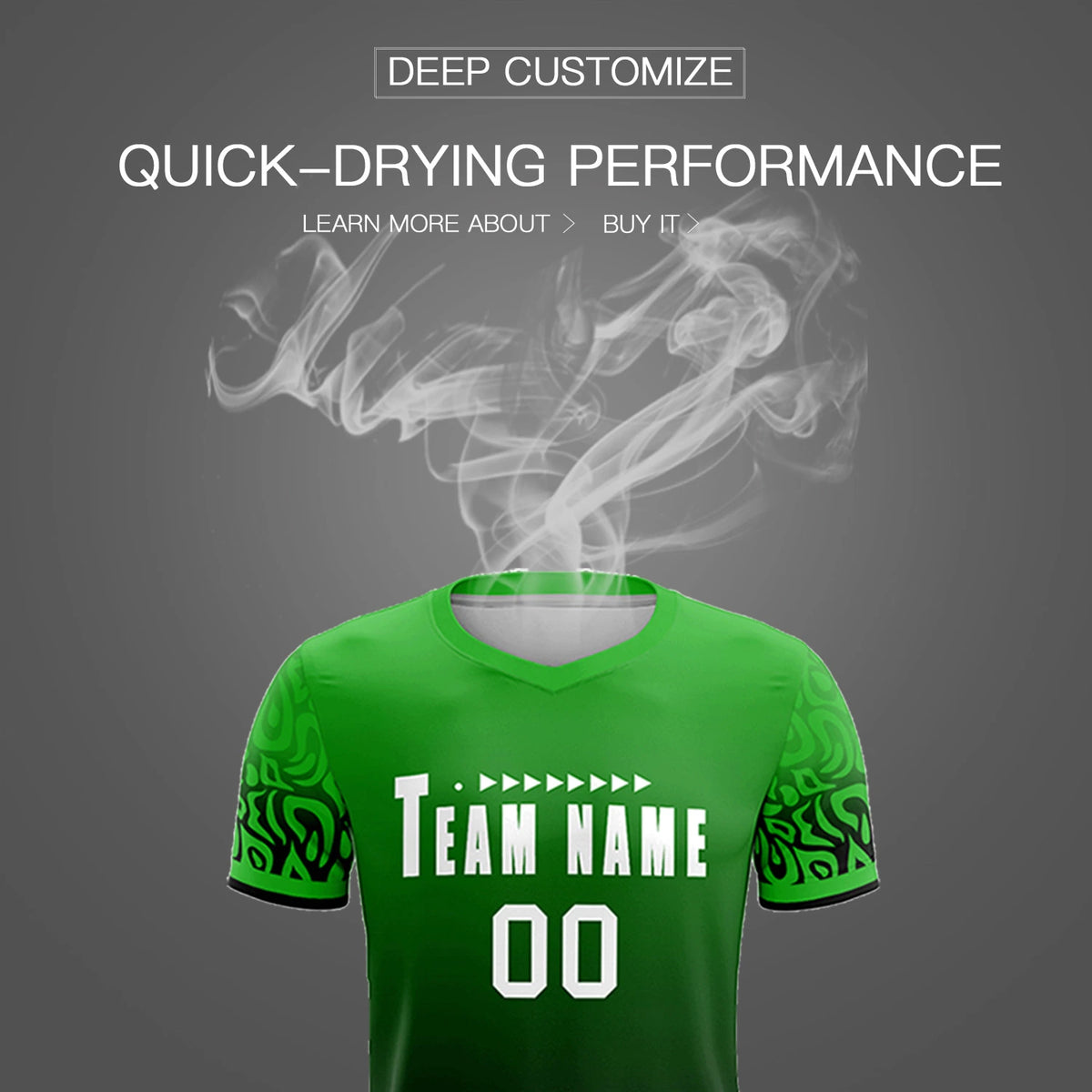 Custom Kelly Green Black Casual Printing Sportswear Soccer Sets Jersey