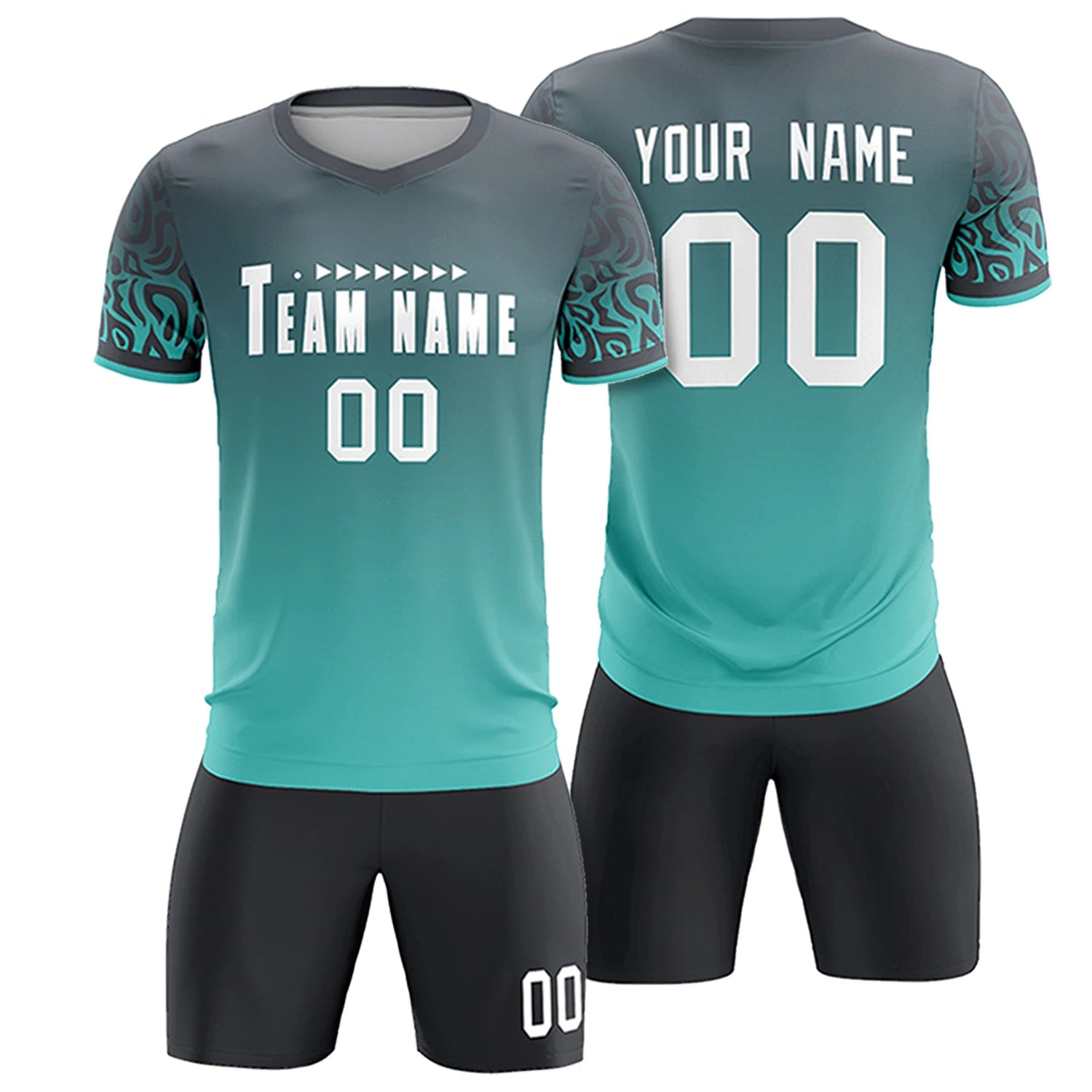 Custom Gray Bright Green Casual Printing Sportswear Soccer Sets Jersey