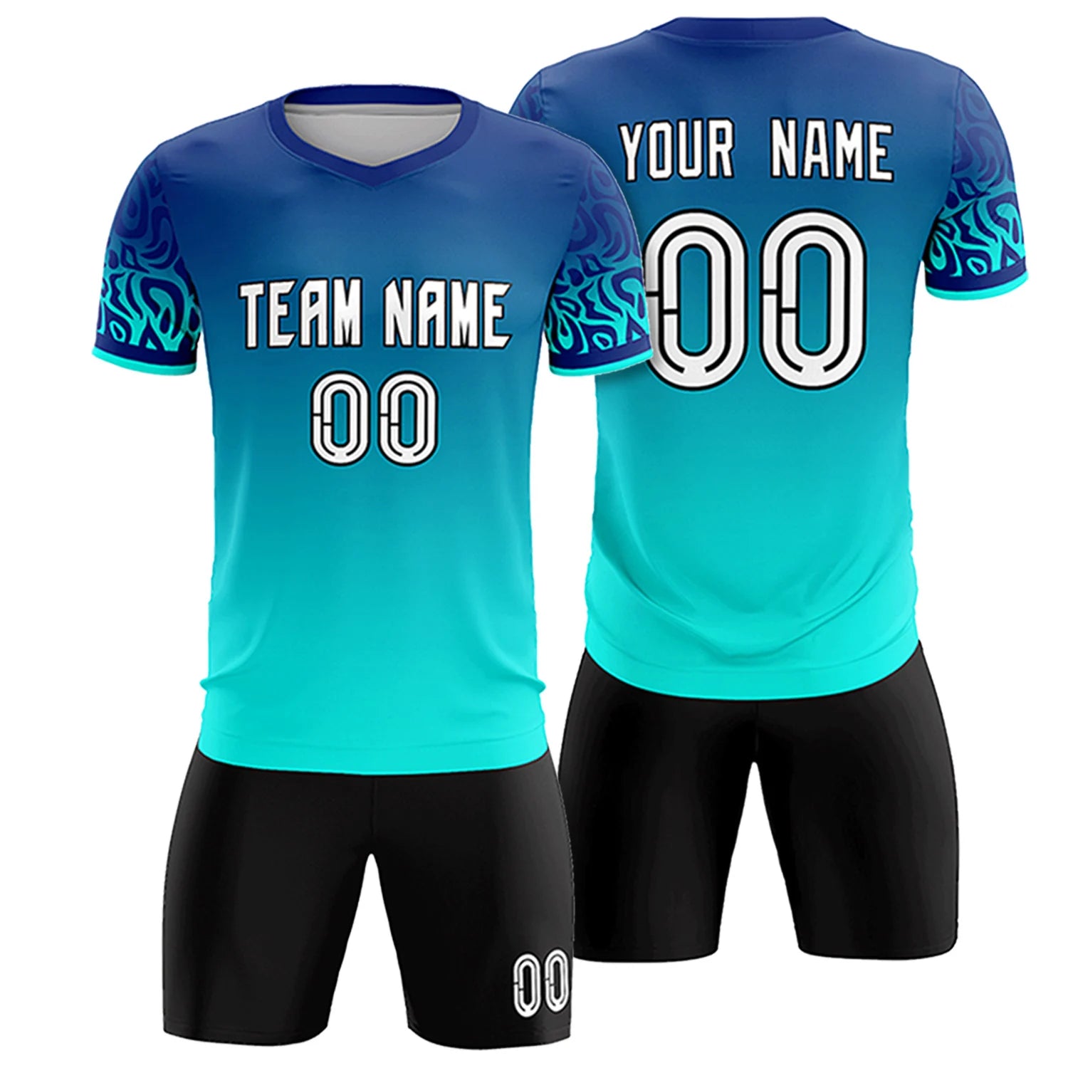 Custom Royal Blue Sky Blue Casual Printing Sportswear Soccer Sets Jersey