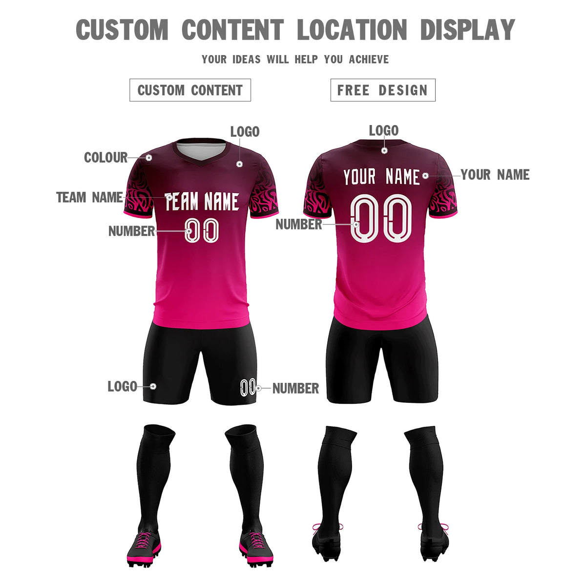 Custom Light Red Pink Casual Printing Sportswear Soccer Sets Jersey