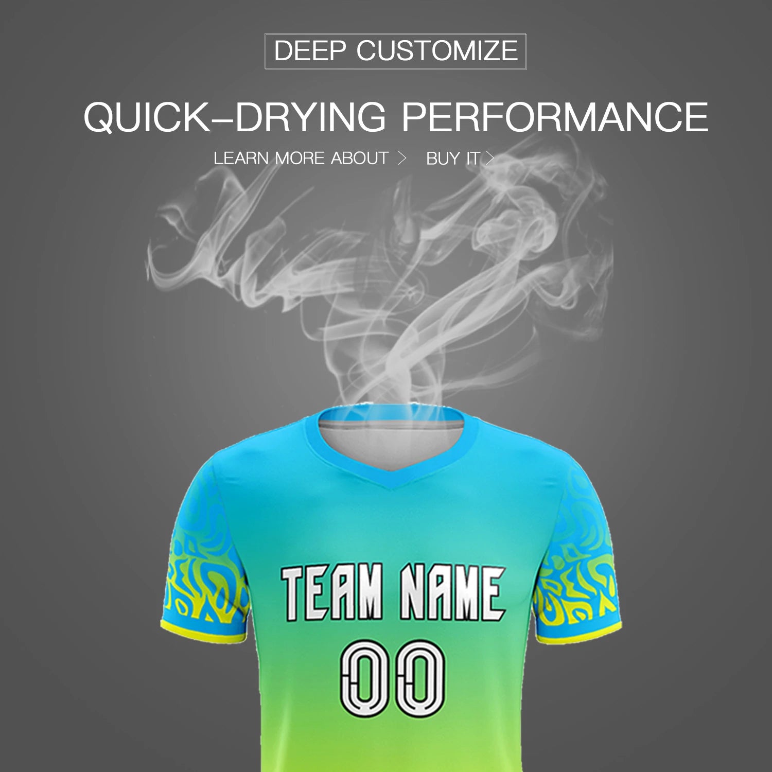 Custom Sky Blue Fluorescent Green Casual Printing Sportswear Soccer Sets Jersey