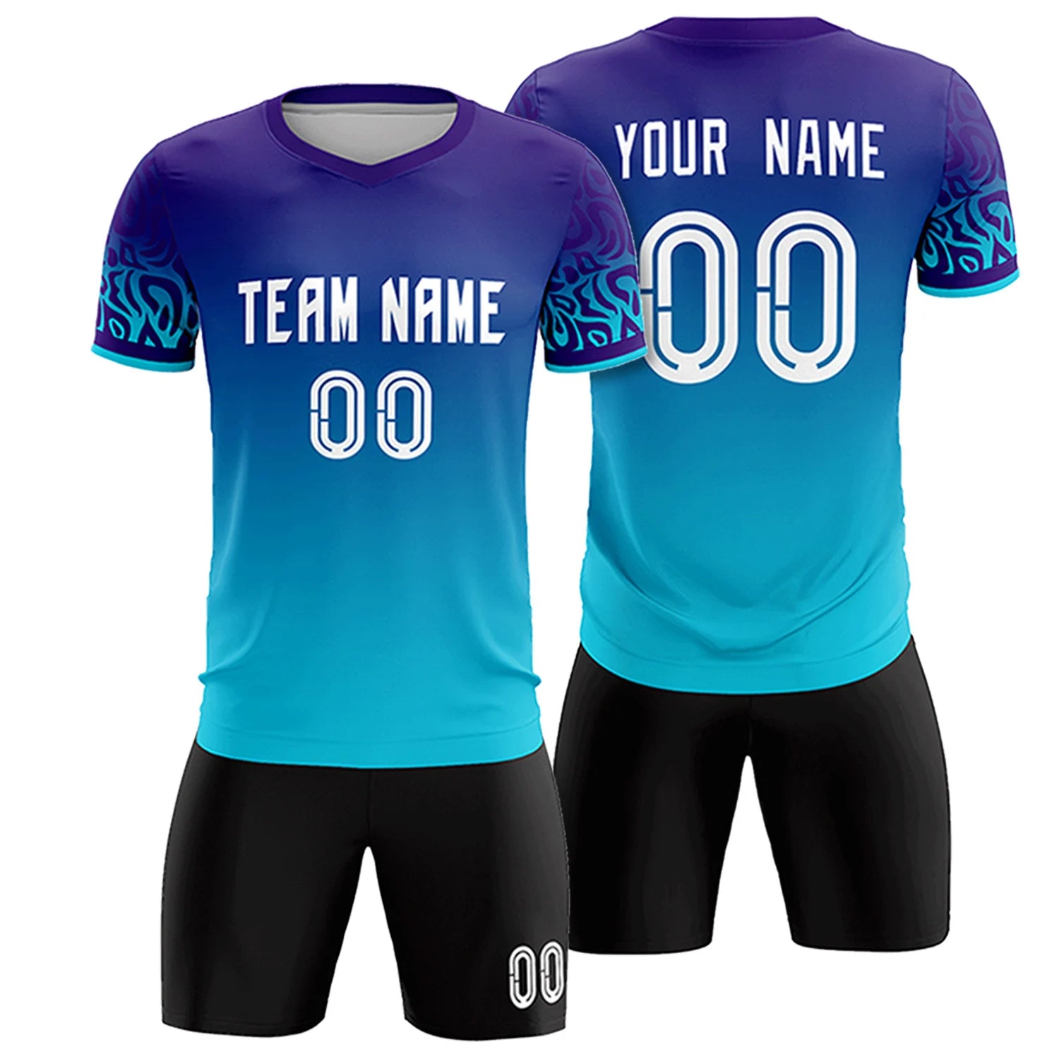 Custom Purple Powder Blue Casual Printing Sportswear Soccer Sets Jersey