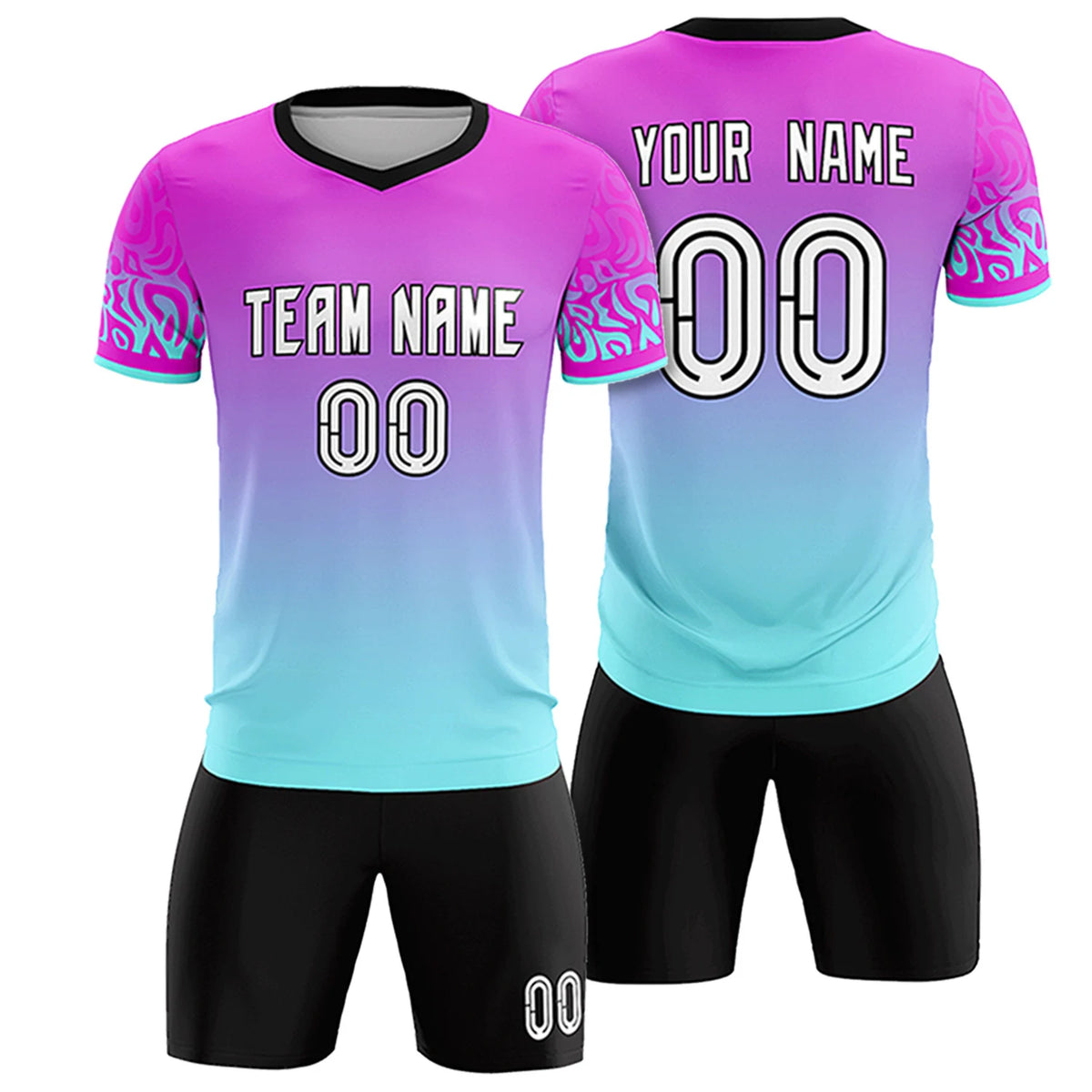 Custom Pink Blue Casual Printing Sportswear Soccer Sets Jersey