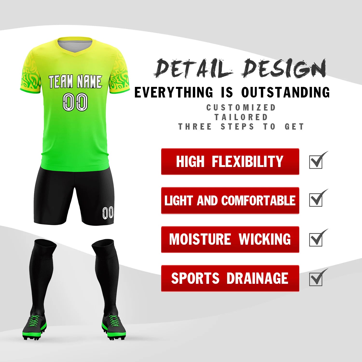 Custom Fluorescent Green Neon Green Casual Printing Sportswear Soccer Sets Jersey