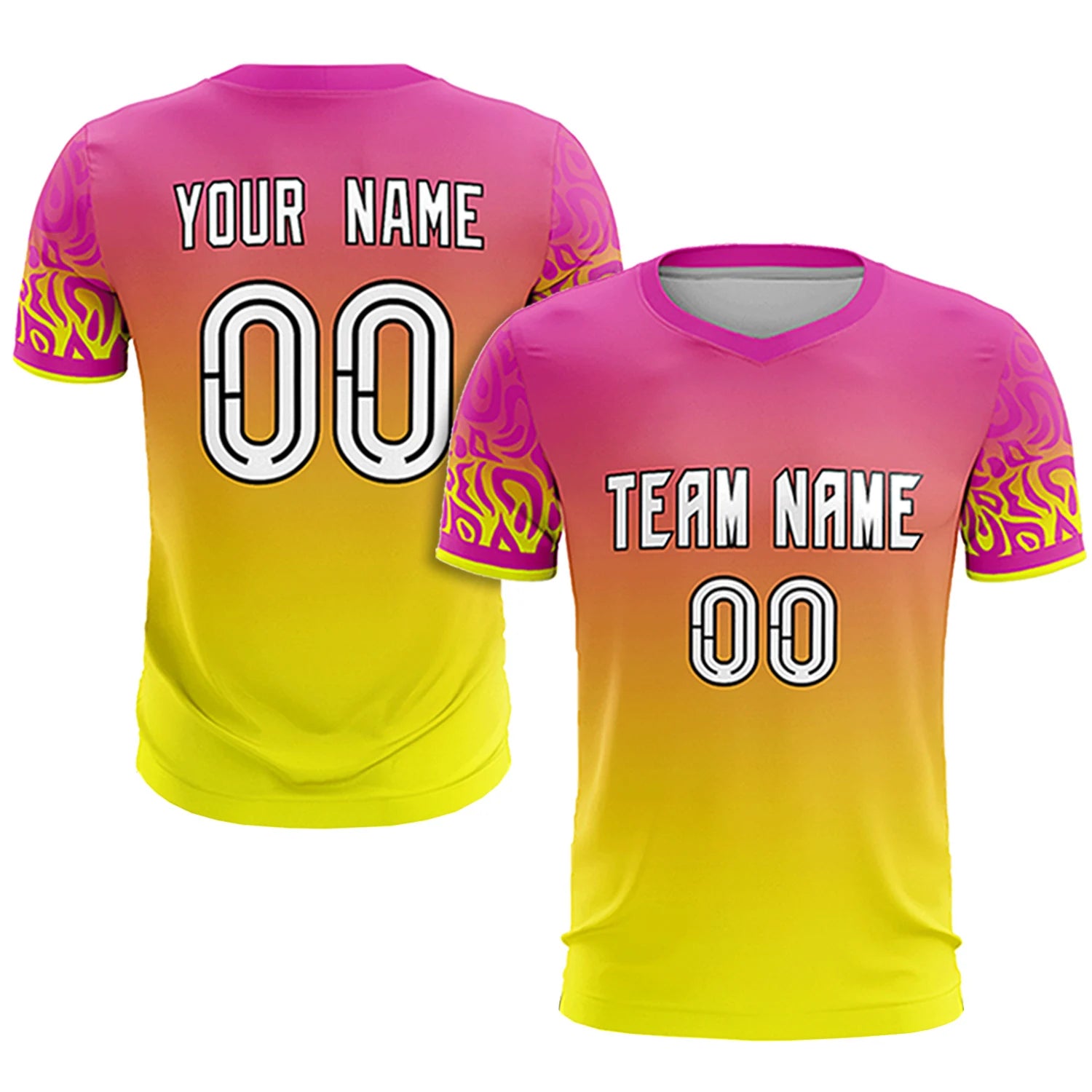 Custom Pink Fluorescent Green Casual Printing Sportswear Soccer Sets Jersey